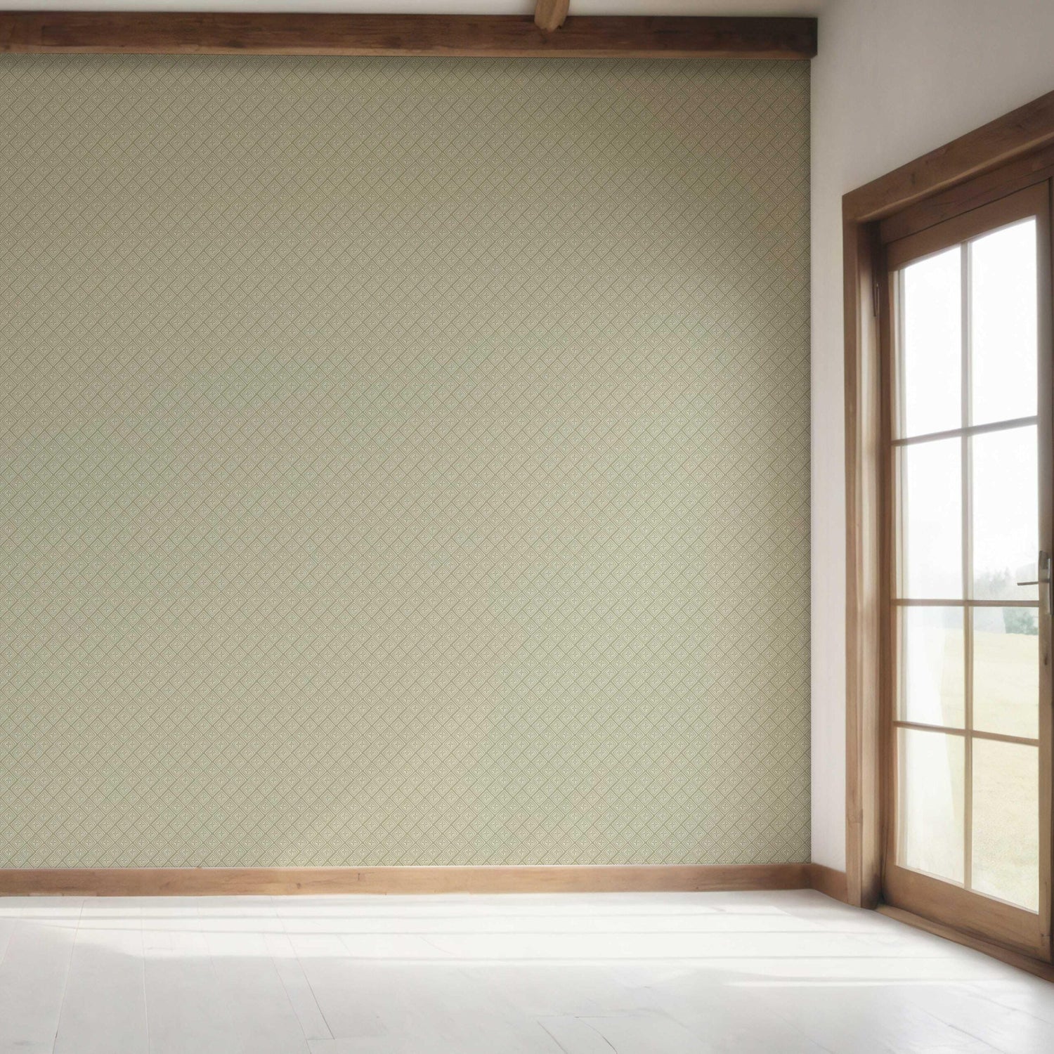Small Diamond Lattice/ Textured Check Bedroom Wallpaper (Olive Green/ White)
