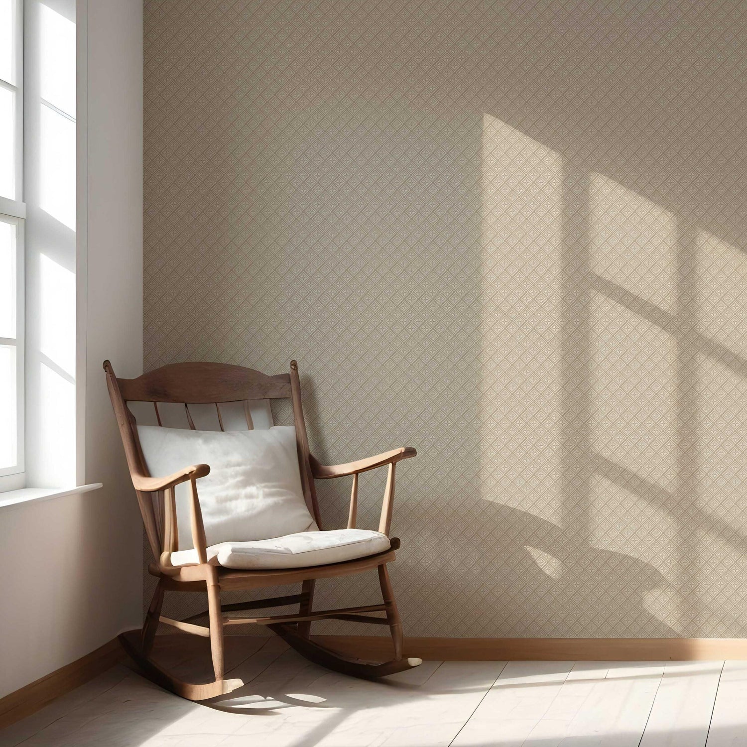 Small Diamond Lattice/ Textured Check Nursery Wallpaper (Light Brown/ Beige/ White)