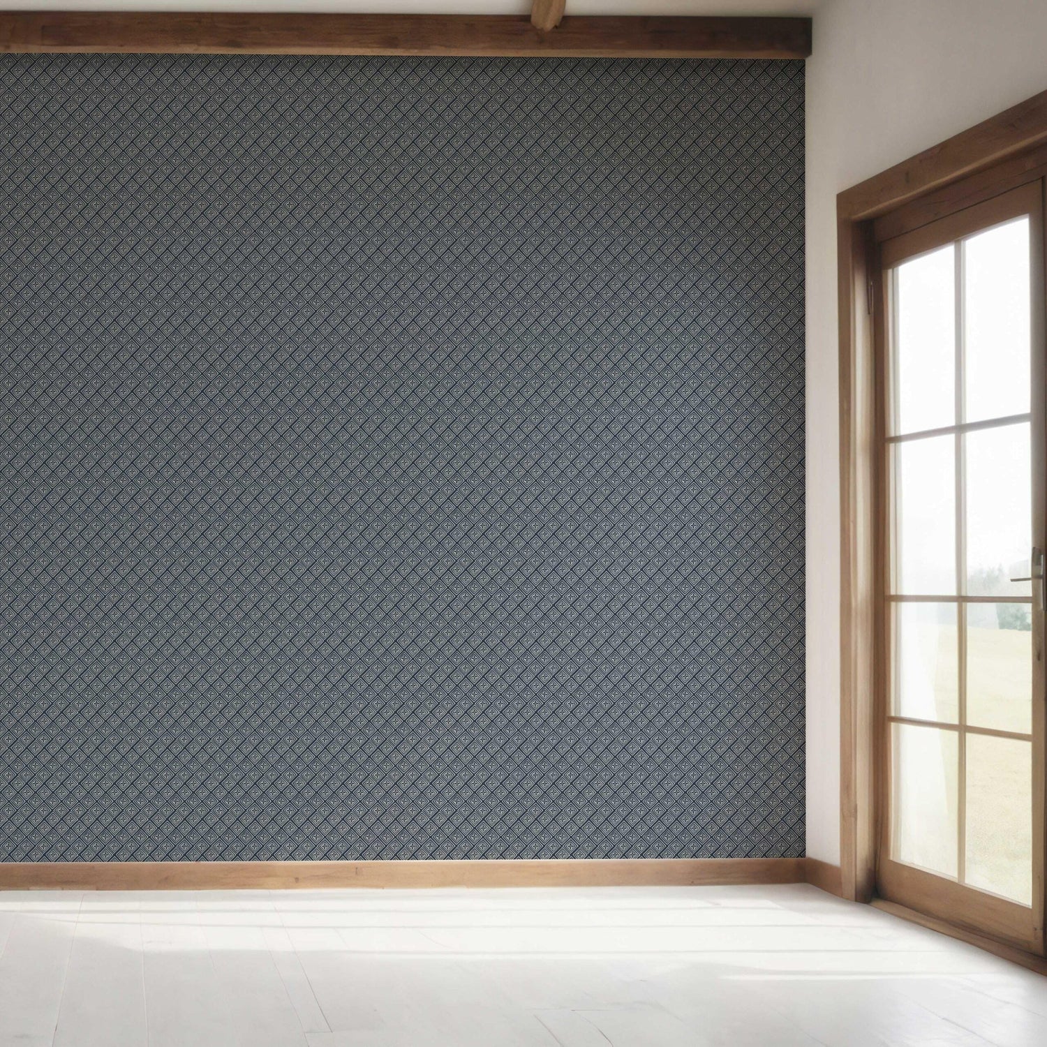 Small Diamond Lattice/ Textured Check Bedroom Wallpaper (Midnight Blue/ White)