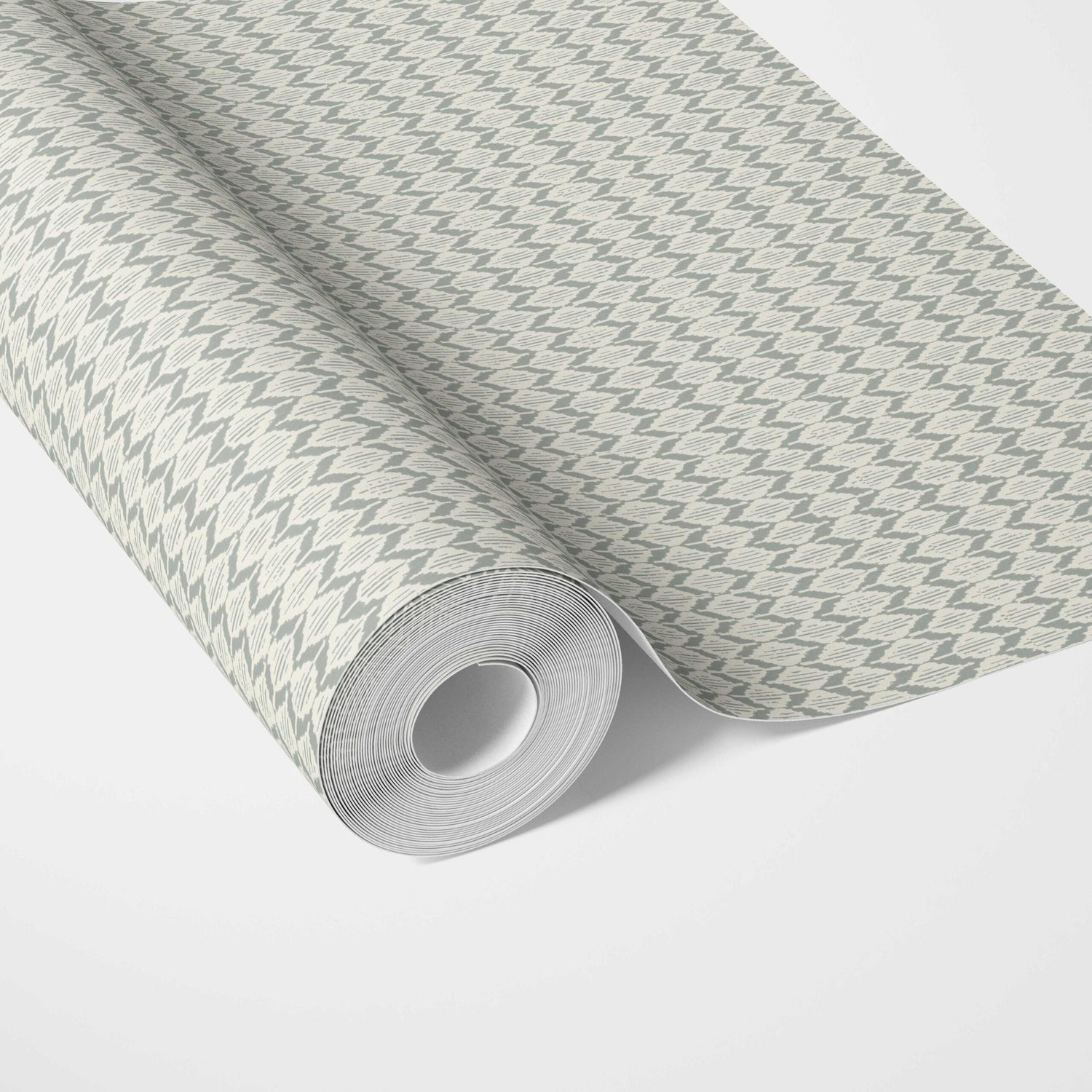 Geometric Ikat Striped Traditional Wallpaper (Sage Gray/ White)