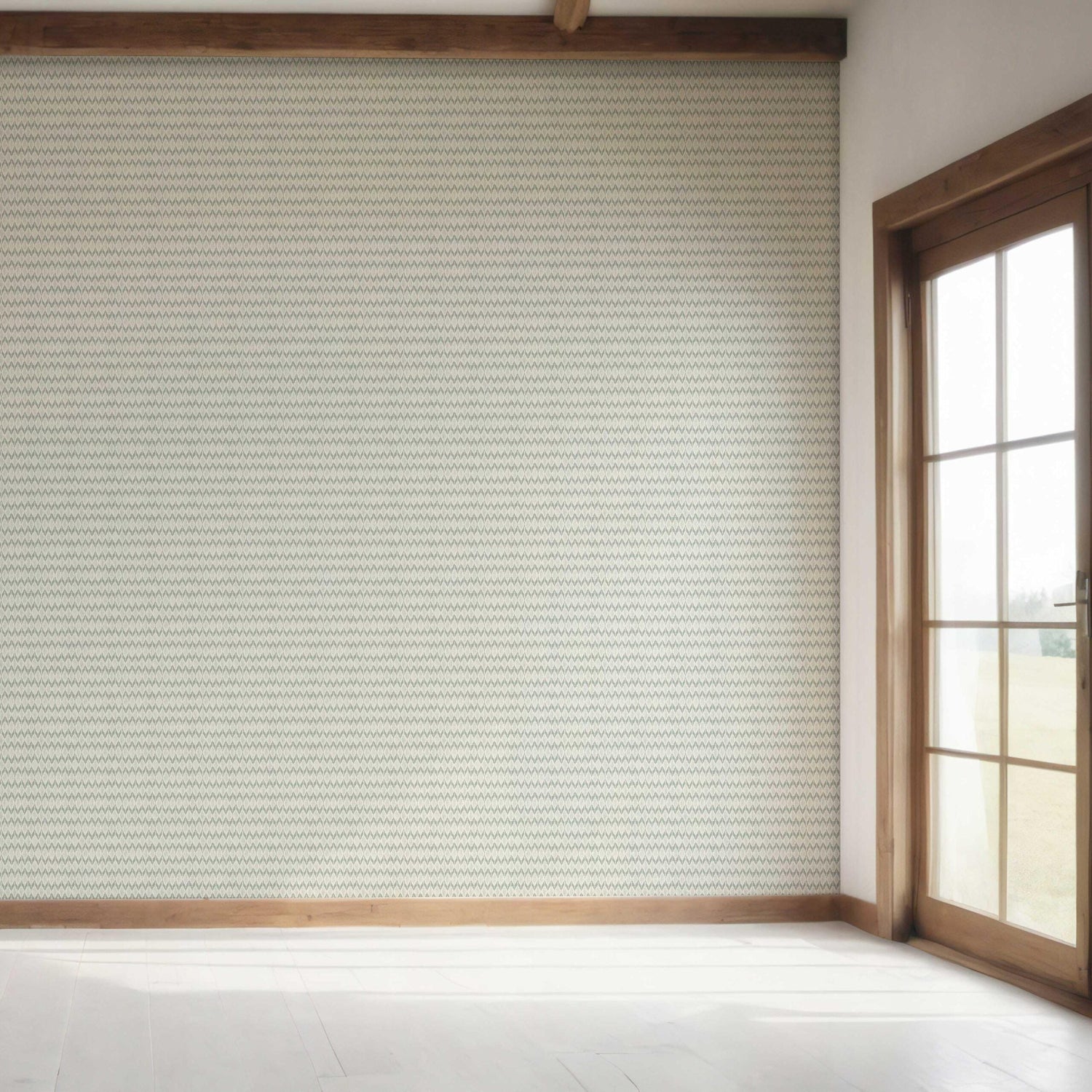 Geometric Ikat Striped Bedroom Wallpaper (Sage Gray/ White)