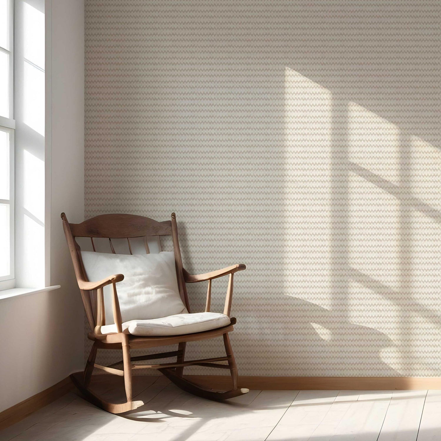 Neutral Ikat Striped Nursery Wallpaper (Beige/ Tan/ White)