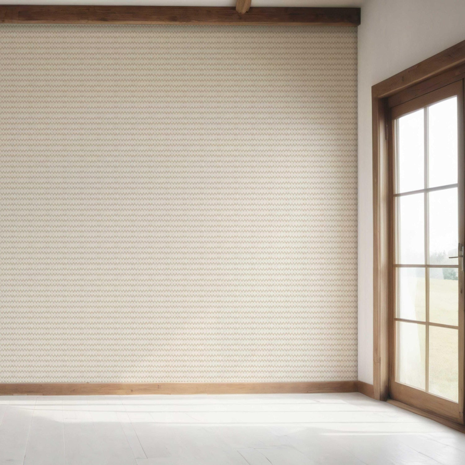 Neutral Ikat Striped Bedroom Wallpaper (Beige/ Tan/ White)