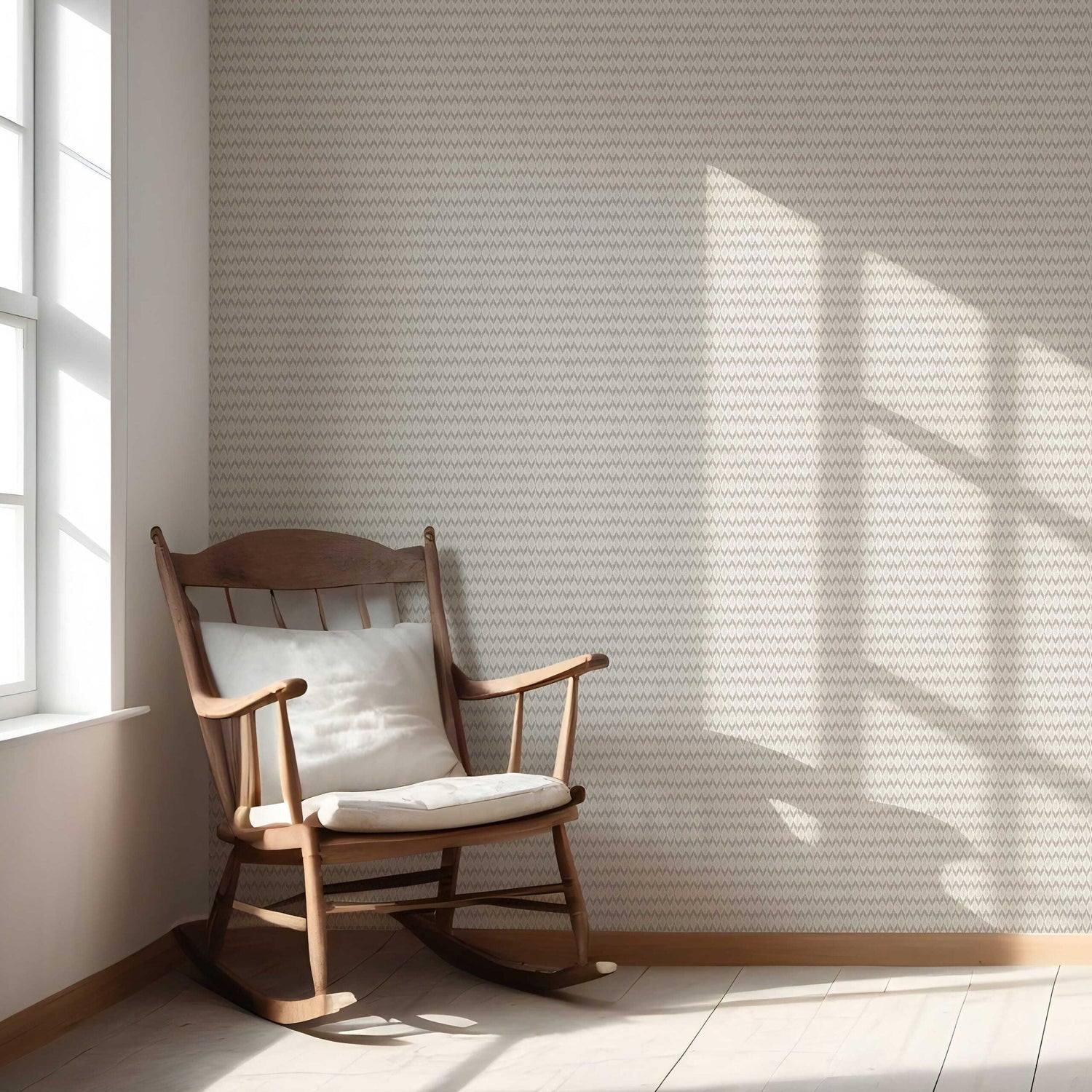 Neutral Ikat Striped Nursery Wallpaper (Gray/ Greige/ White)