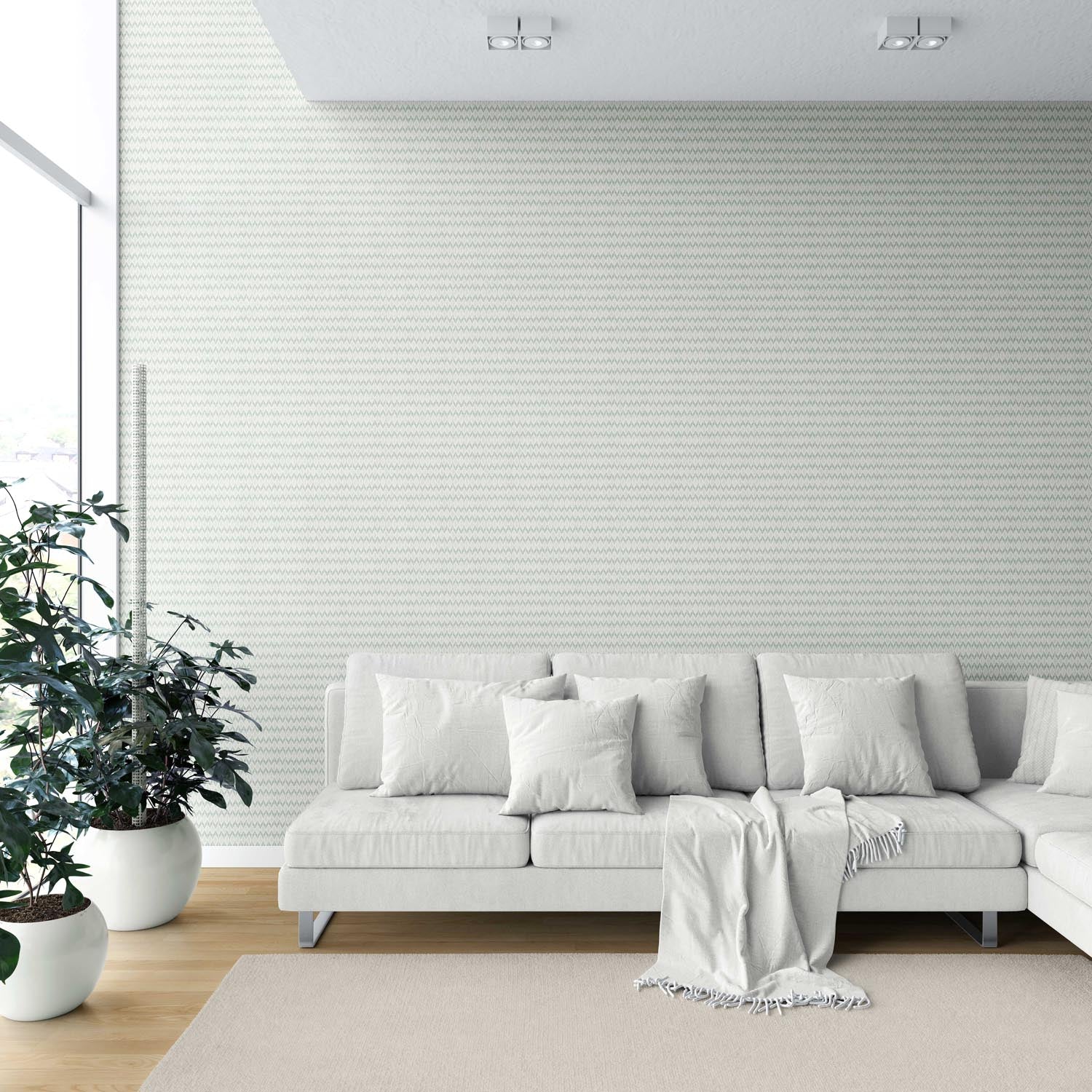 Geometric Ikat Striped Shower Toilet Wallpaper (Duck Egg Blue/ White)