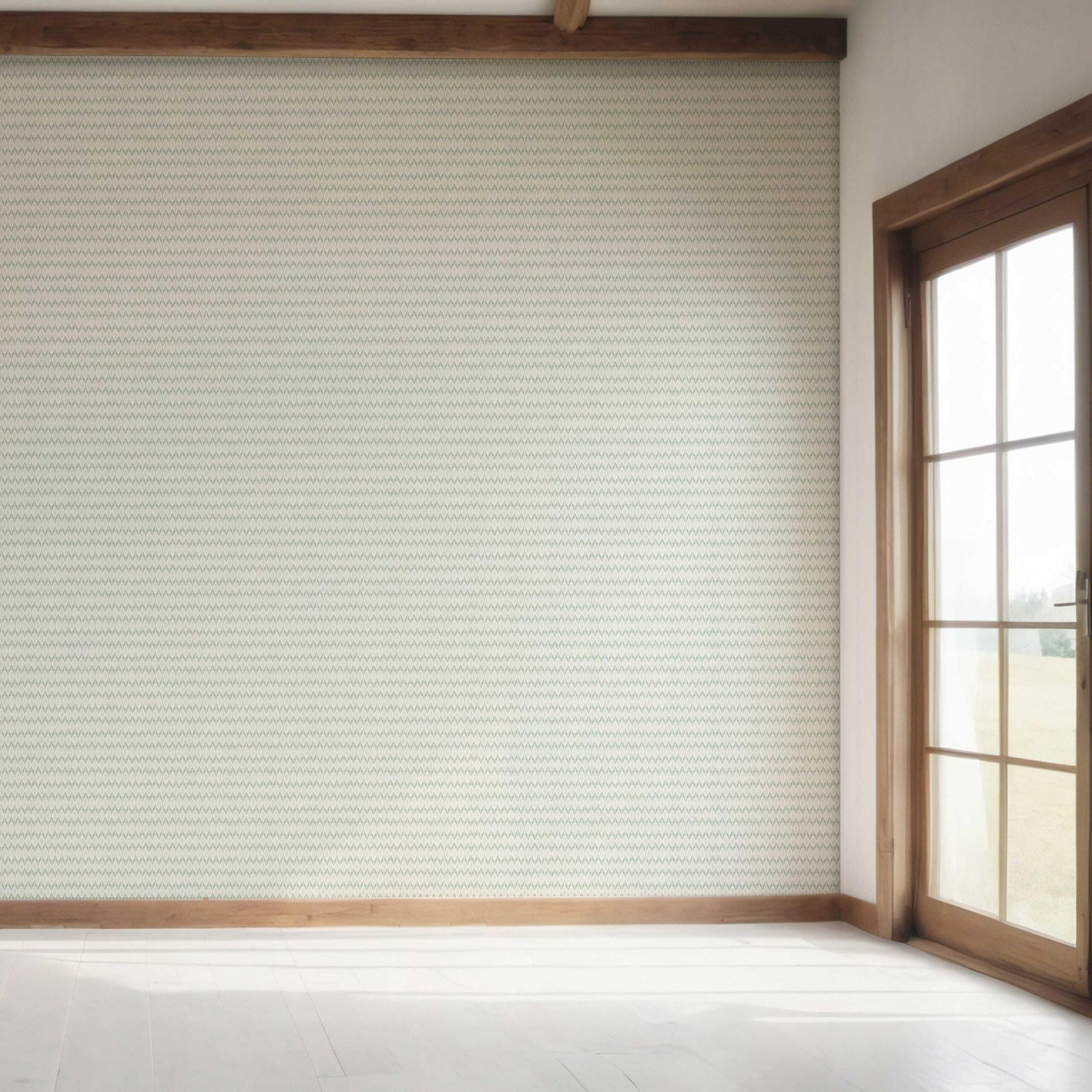 Geometric Ikat Striped Bedroom Wallpaper (Duck Egg Blue/ White)
