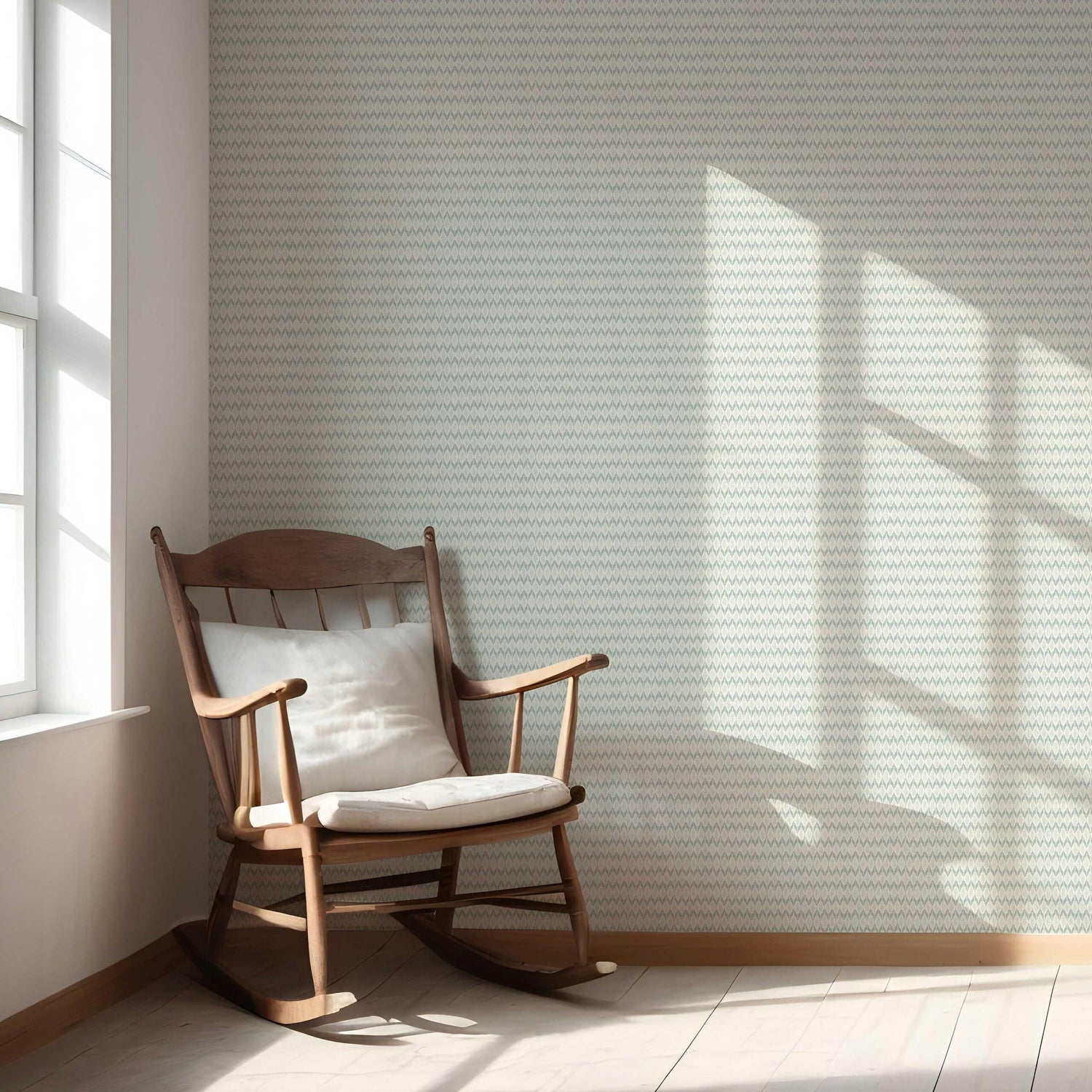 Neutral Ikat Striped Nursery Wallpaper (Light Gray- Blue/ White)