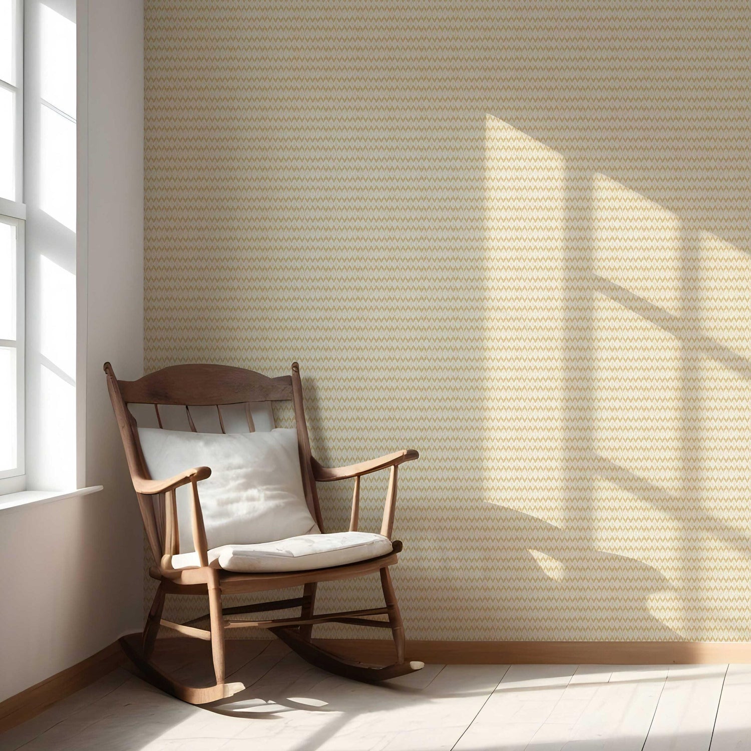 Geometric Ikat Striped Nursery Wallpaper (Yellow/ White)