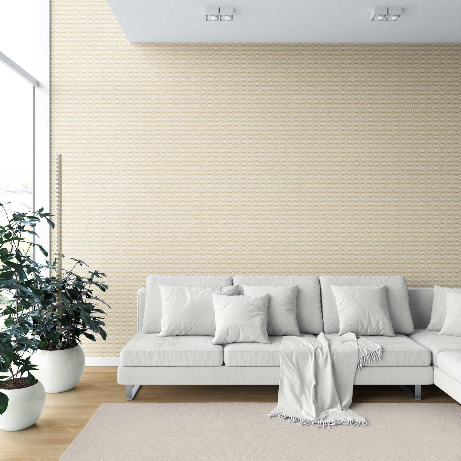 Geometric Ikat Striped Shower Toilet Wallpaper (Yellow/ White)