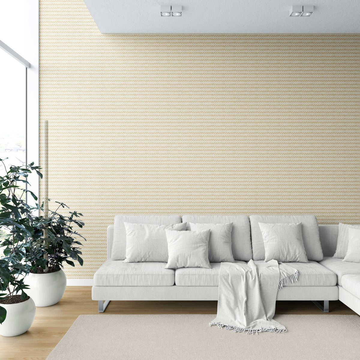Geometric Ikat Striped Shower Toilet Wallpaper (Yellow/ White)