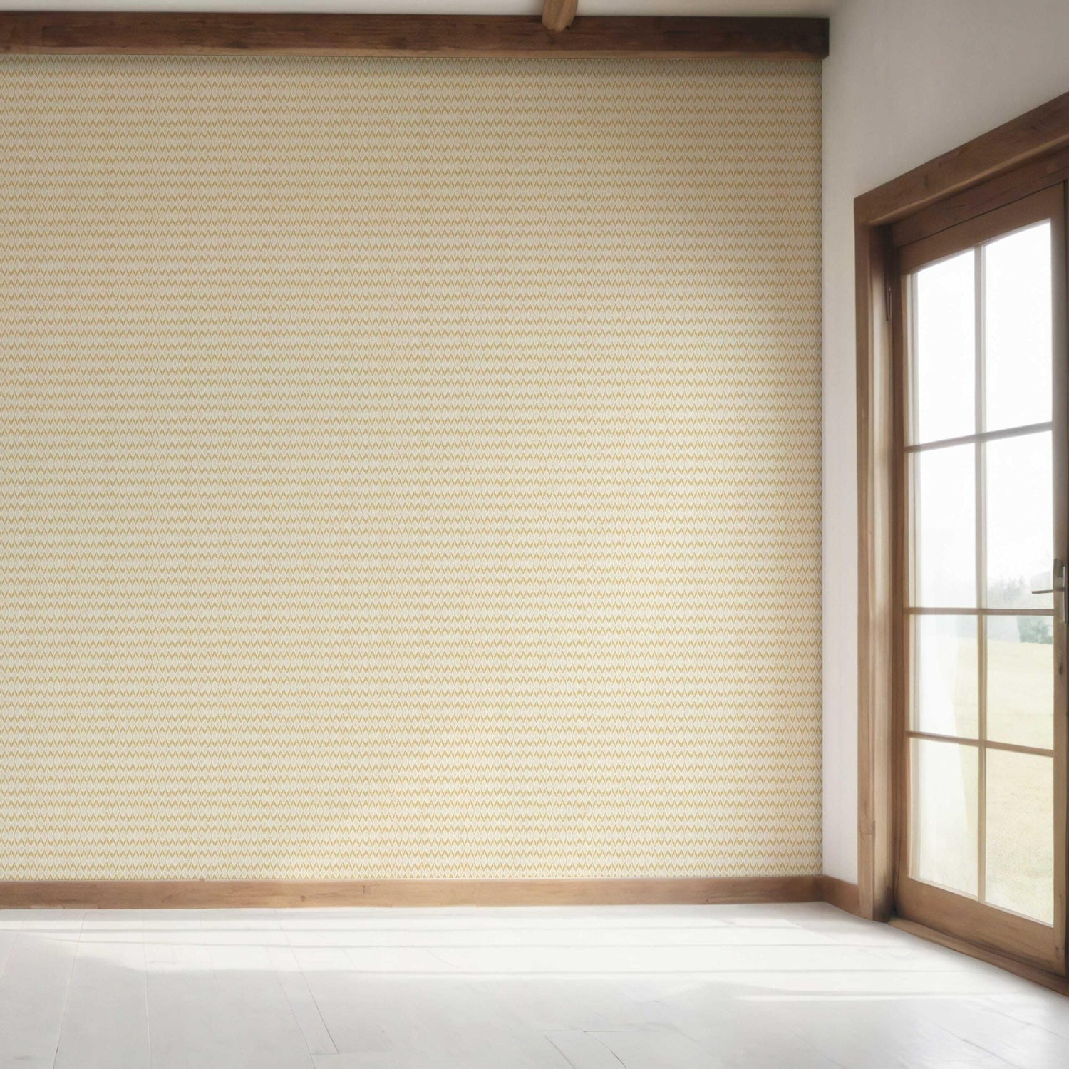 Geometric Ikat Striped Bedroom Wallpaper (Yellow/ White)