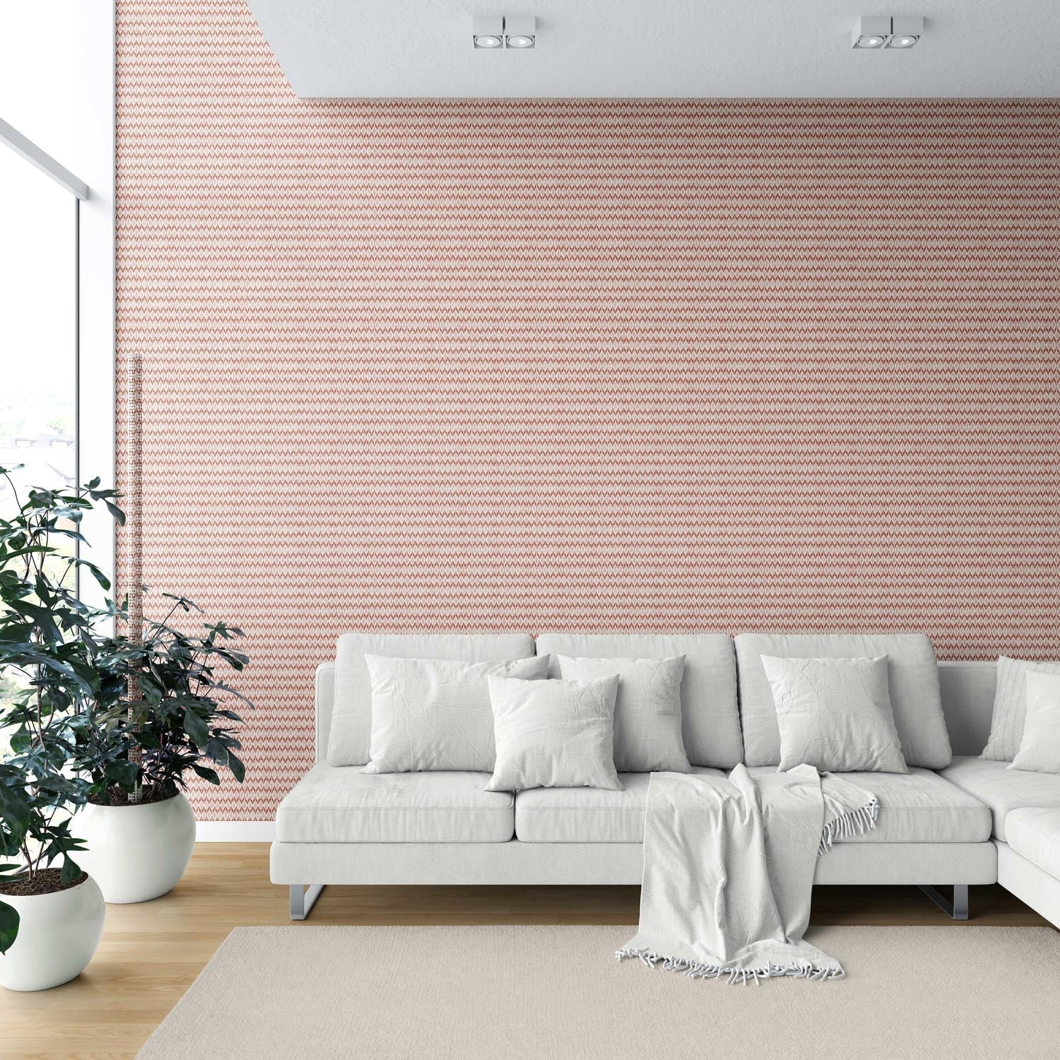 Geometric Ikat Striped Shower Toilet Wallpaper (Brick Red/ White)