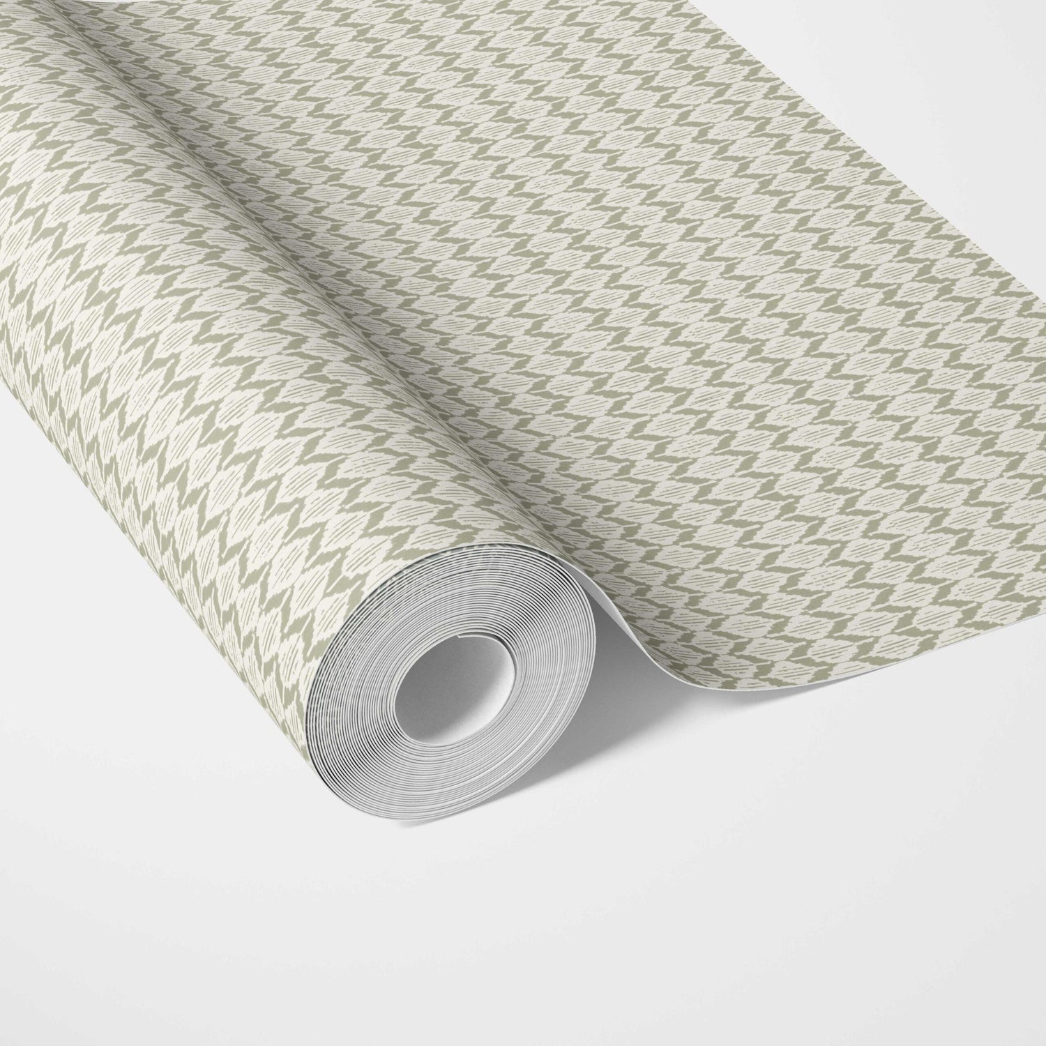 Geometric Ikat Striped Traditional Wallpaper (Olive Green/ White)