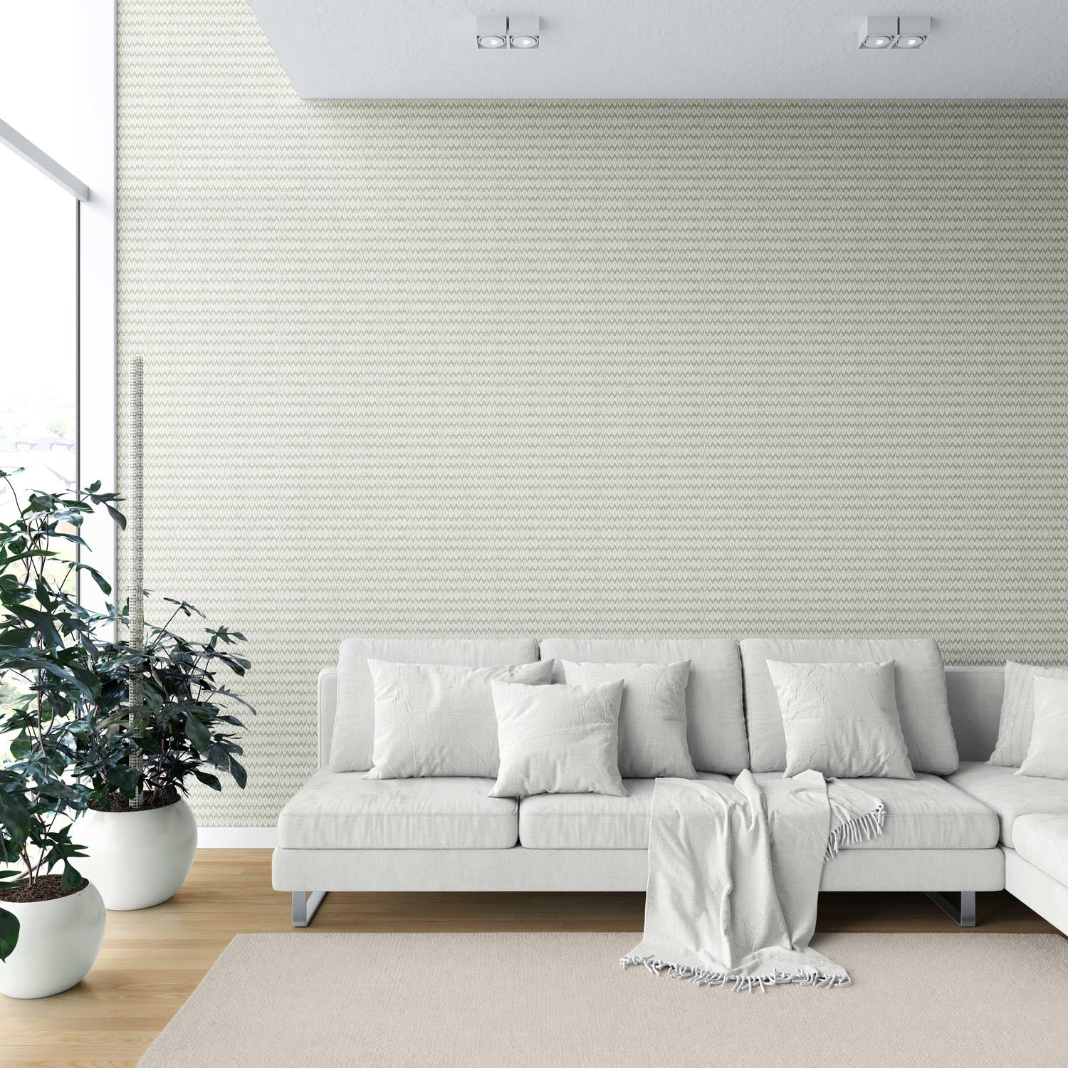 Geometric Ikat Striped Shower Toilet Wallpaper (Olive Green/ White)