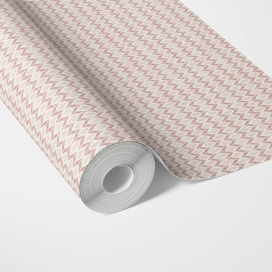 Geometric Ikat Striped Traditional Wallpaper (Pink/ White)
