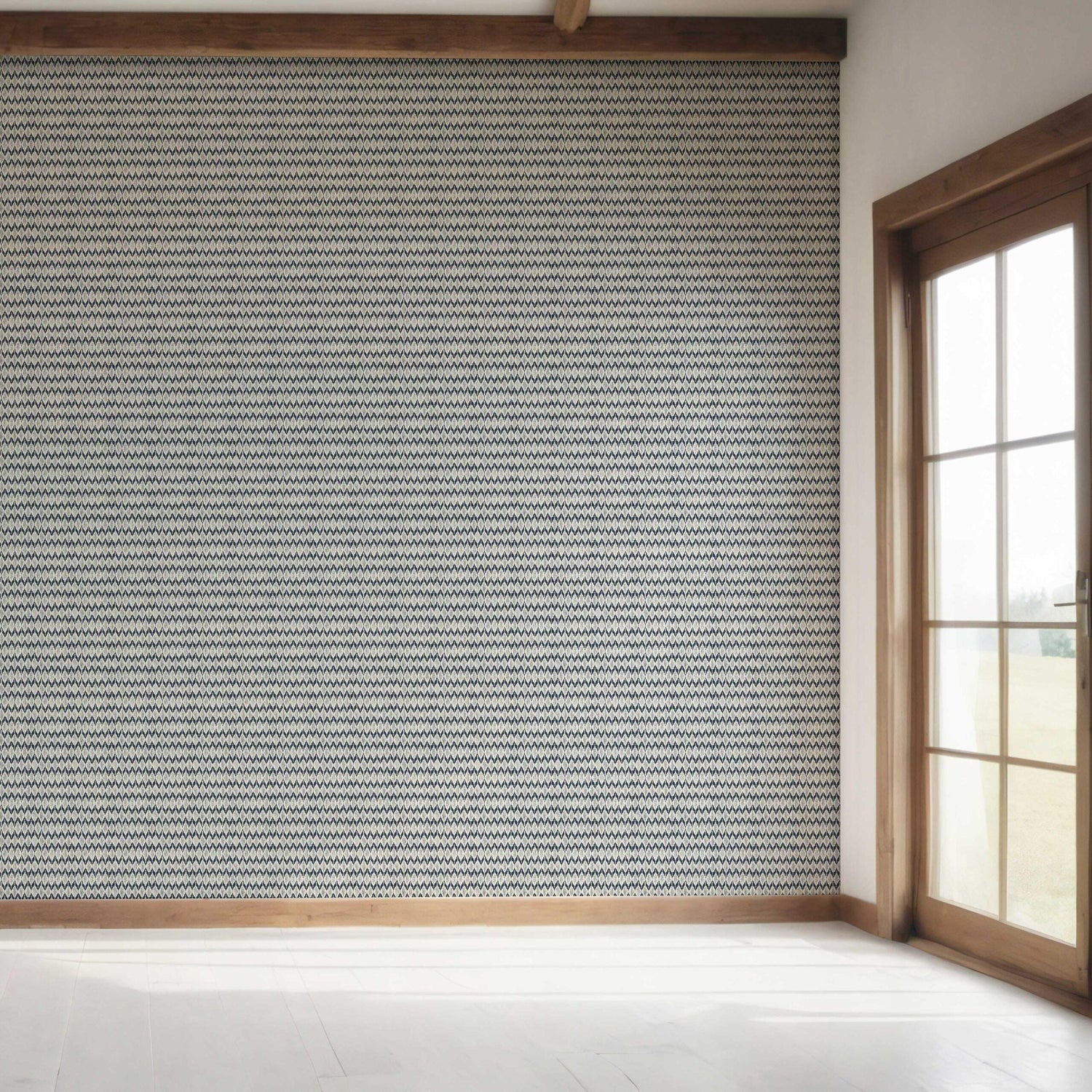 Geometric Ikat Striped Bedroom Wallpaper (Navy Blue/ White)
