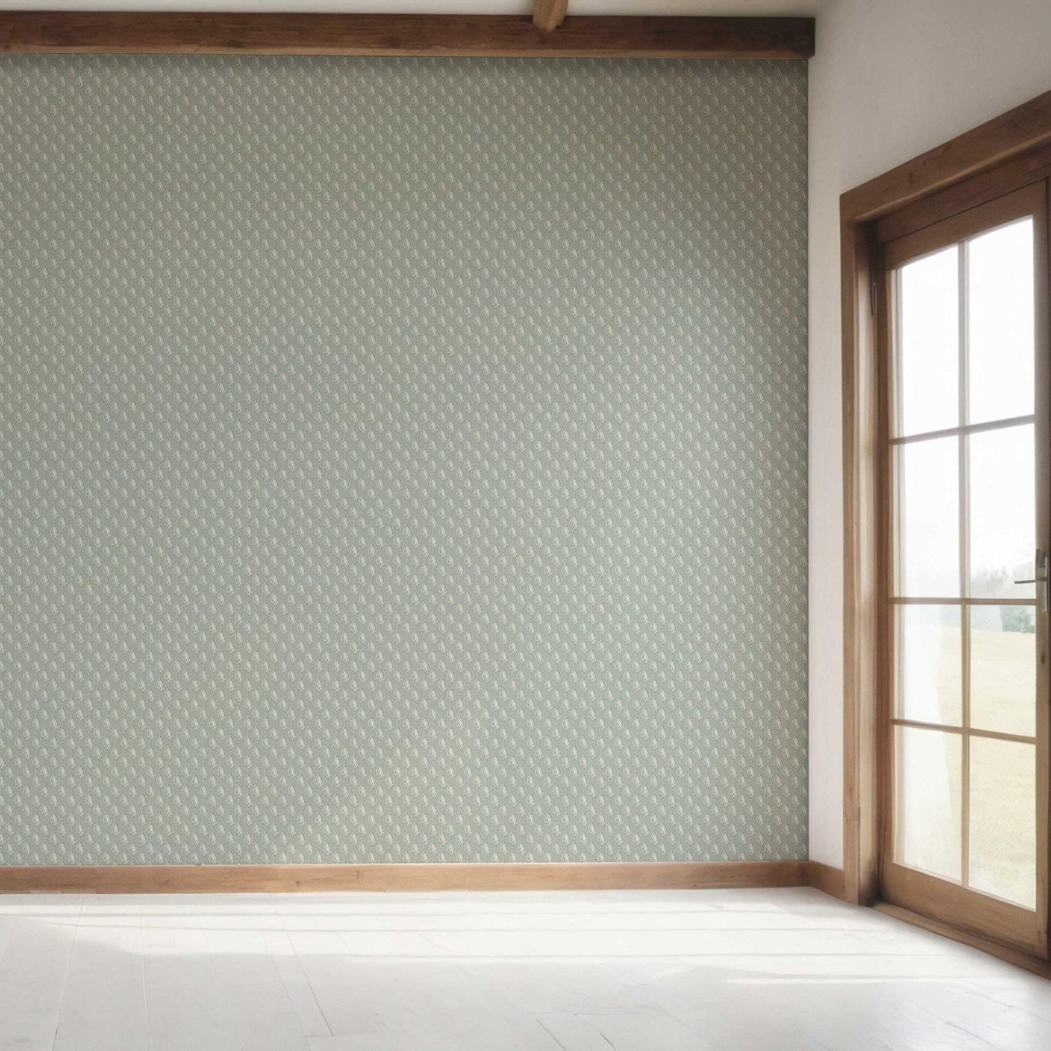 Textured Teardrop/ Paisley Block Print Bedroom Wallpaper (Green-Gray/ White)