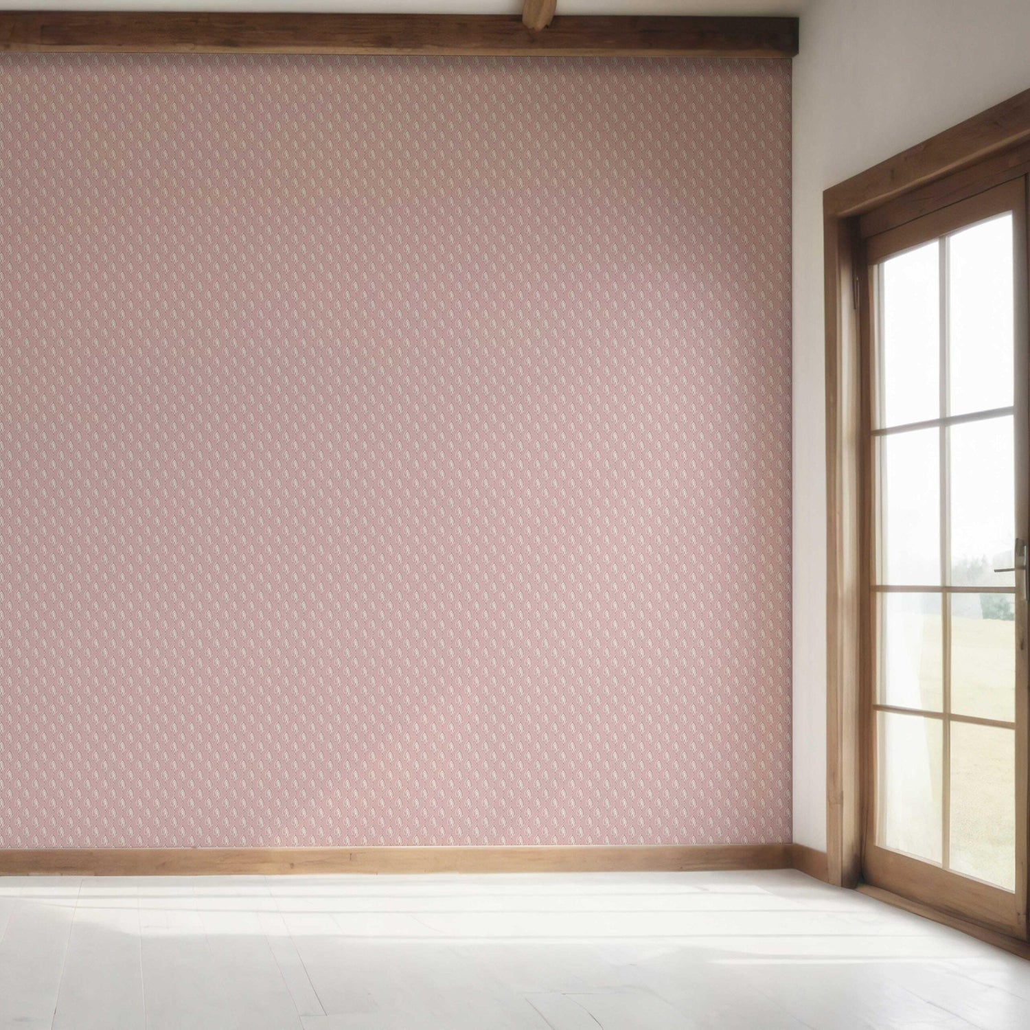 Textured Teardrop/ Paisley Block Print Bedroom Wallpaper (Pink/ White)