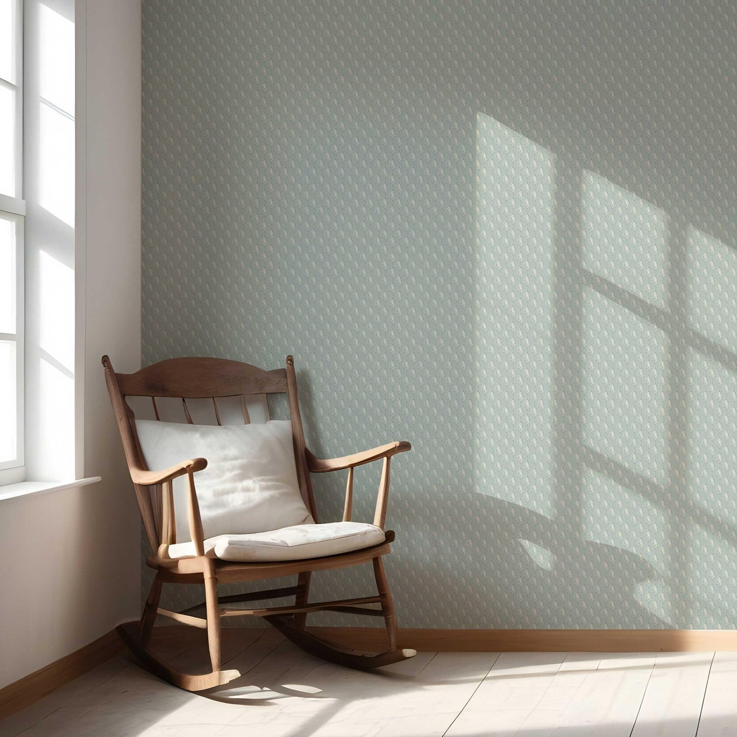 Textured Teardrop/ Paisley Block Print Nursery Wallpaper (Blue-Gray/ White)