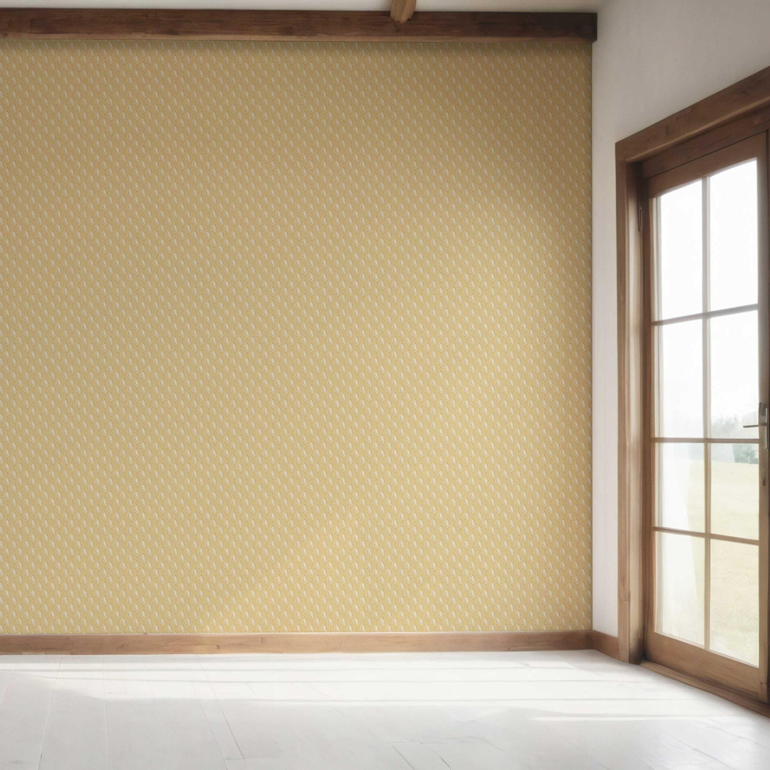 Textured Teardrop/ Paisley Block Print Bedroom Wallpaper (Yellow/ White)