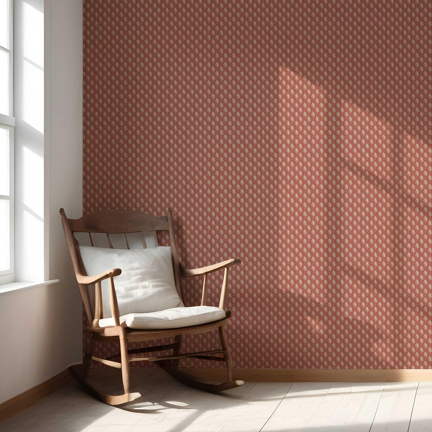 Textured Teardrop/ Paisley Block Print Nursery Wallpaper (Red/ White)