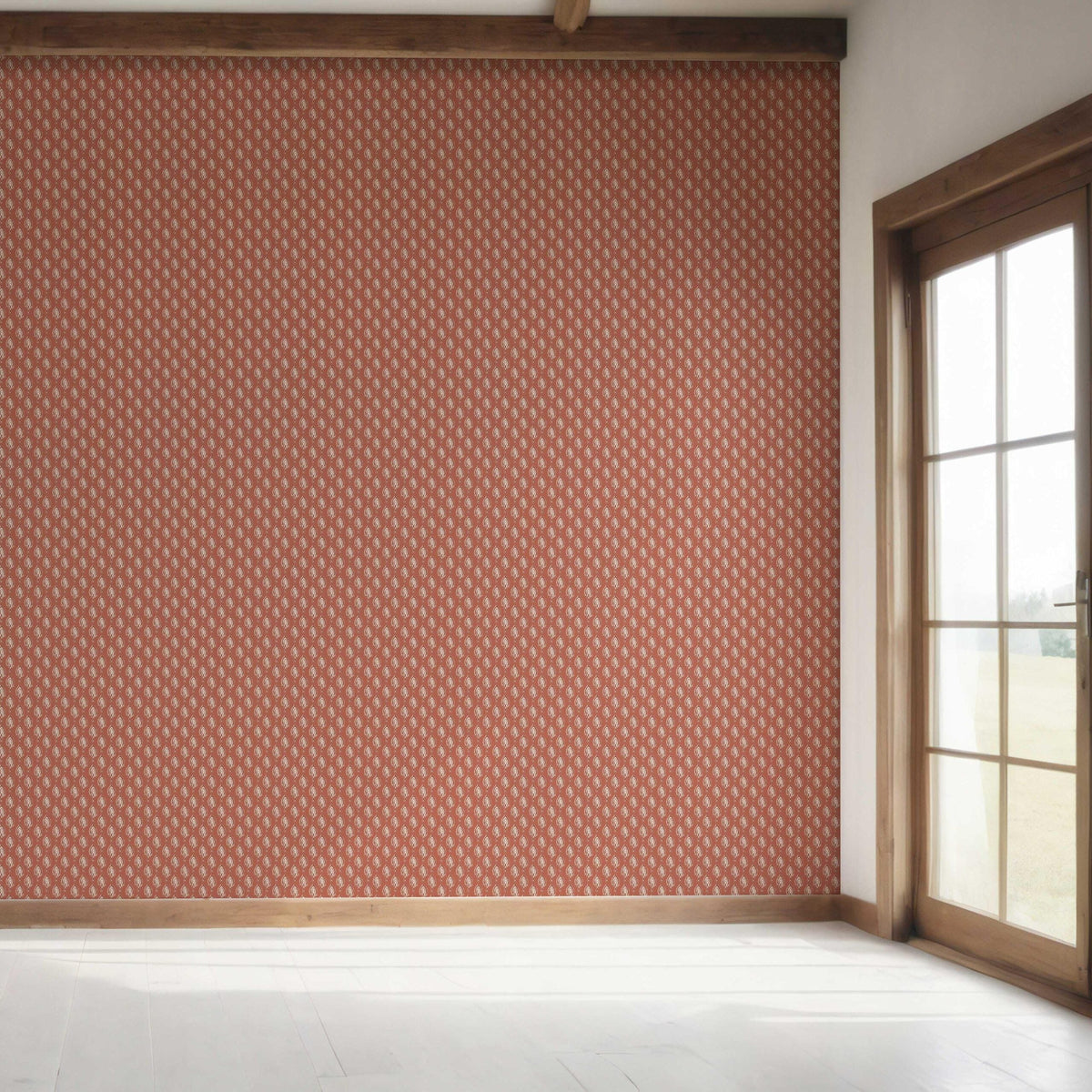 Textured Teardrop/ Paisley Block Print Bedroom Wallpaper (Red/ White)
