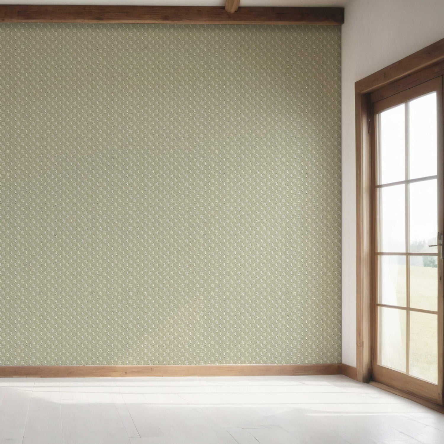 Textured Teardrop/ Paisley Block Print Bedroom Wallpaper (Olive Green/ White)