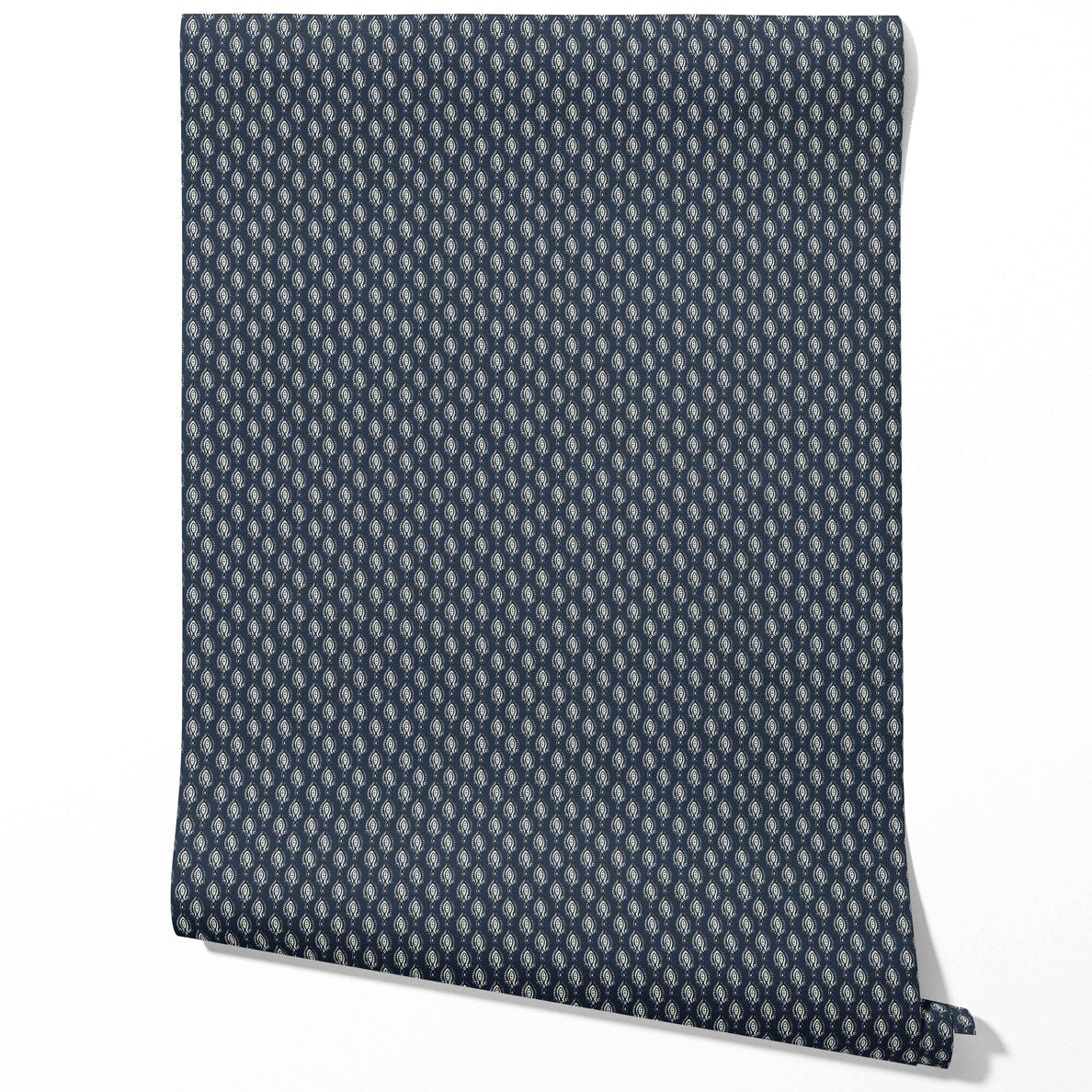 Textured Teardrop/ Paisley Block Print Kitchen Wallpaper (Navy Blue/ White)