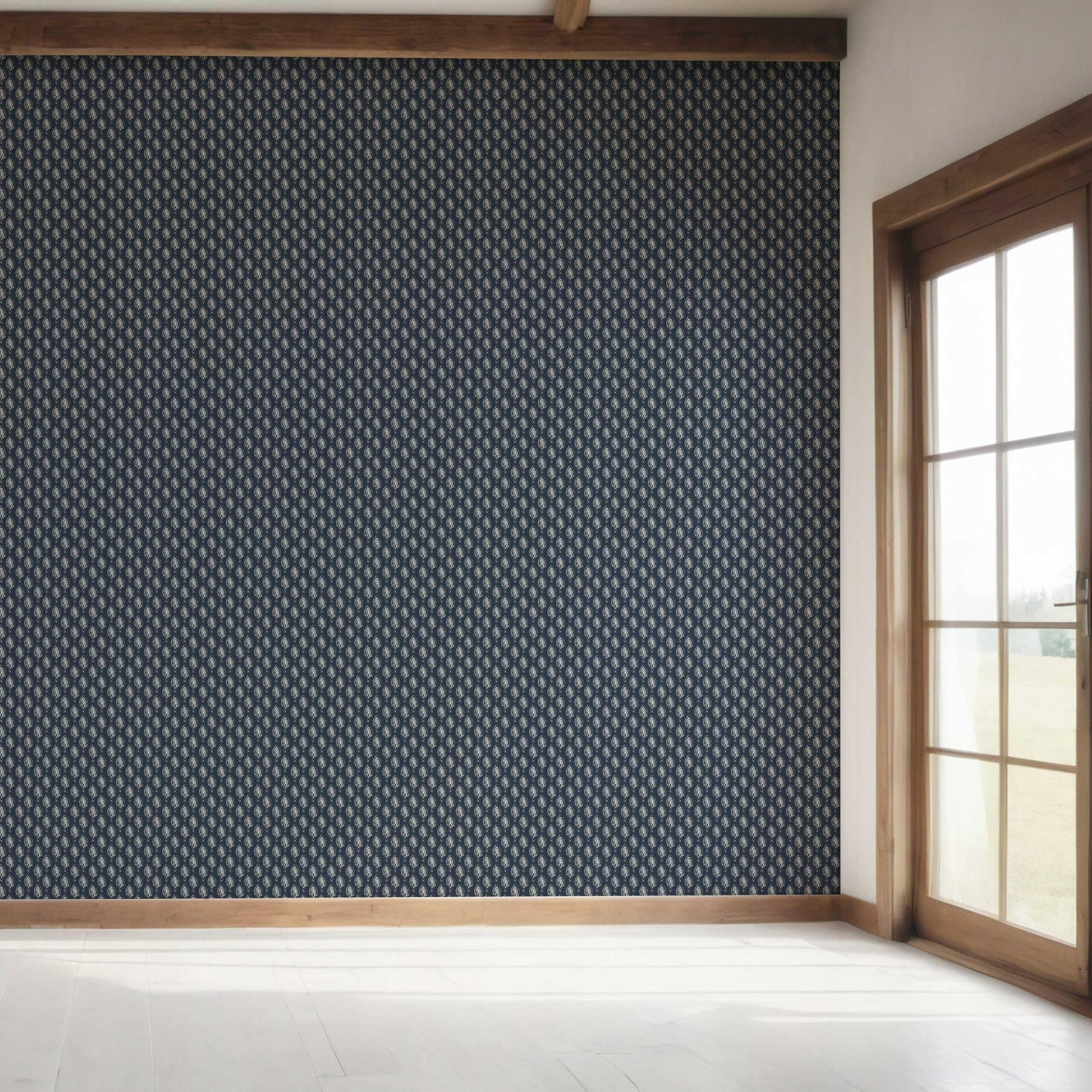 Textured Teardrop/ Paisley Block Print Bedroom Wallpaper (Navy Blue/ White)