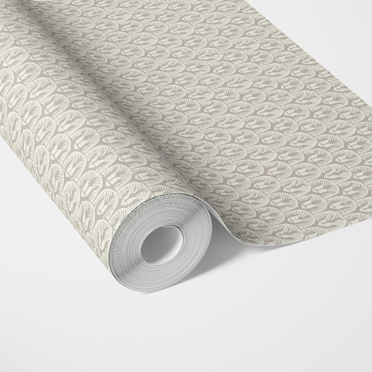 Neutral Geometric Scallops Floral Traditional Wallpaper (Beige/ Greige)