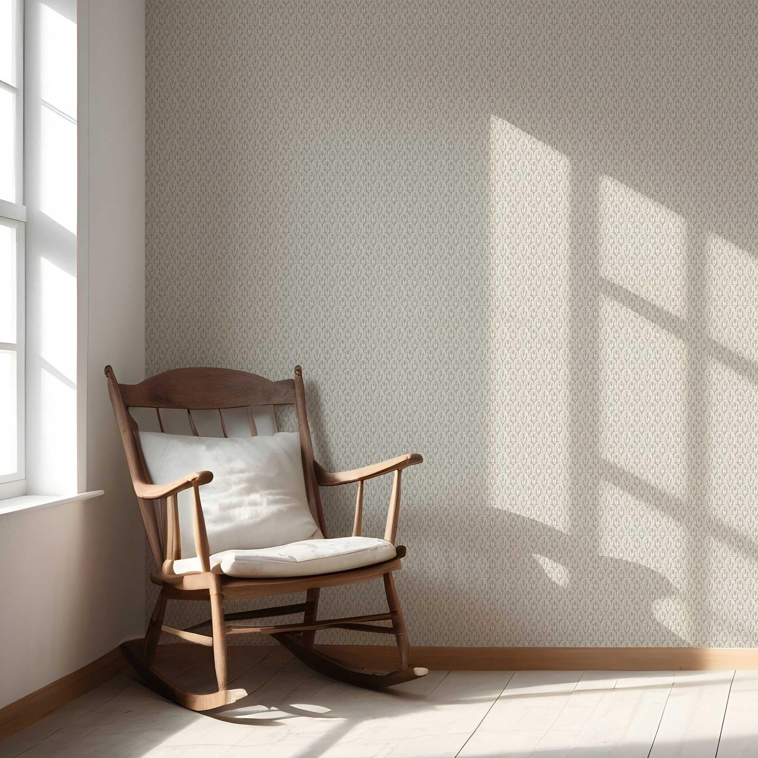 Neutral Geometric Scallops Floral Nursery Wallpaper (Beige/ Greige)
