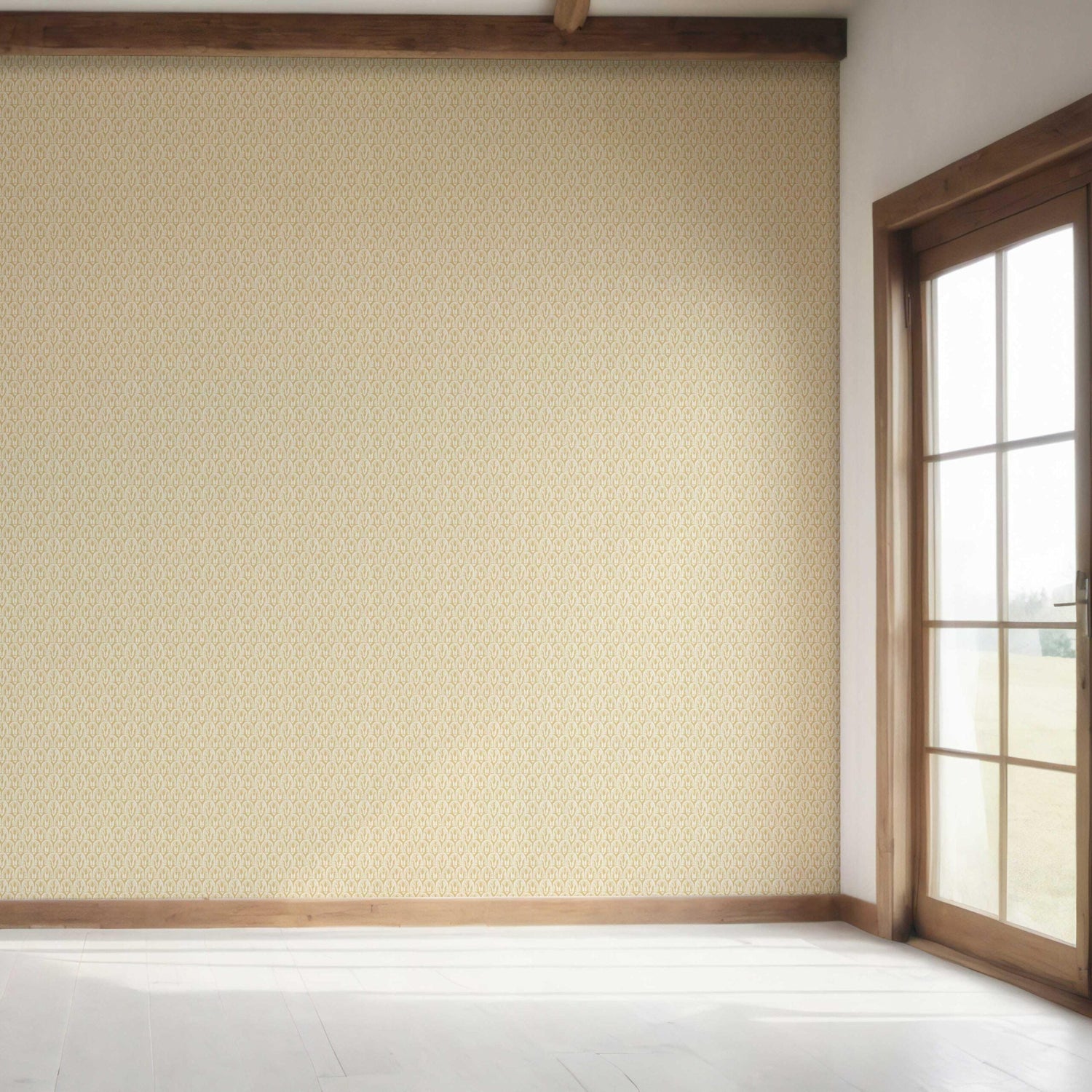 Geometric Scallops Floral Bedroom Wallpaper (Yellow/ White)