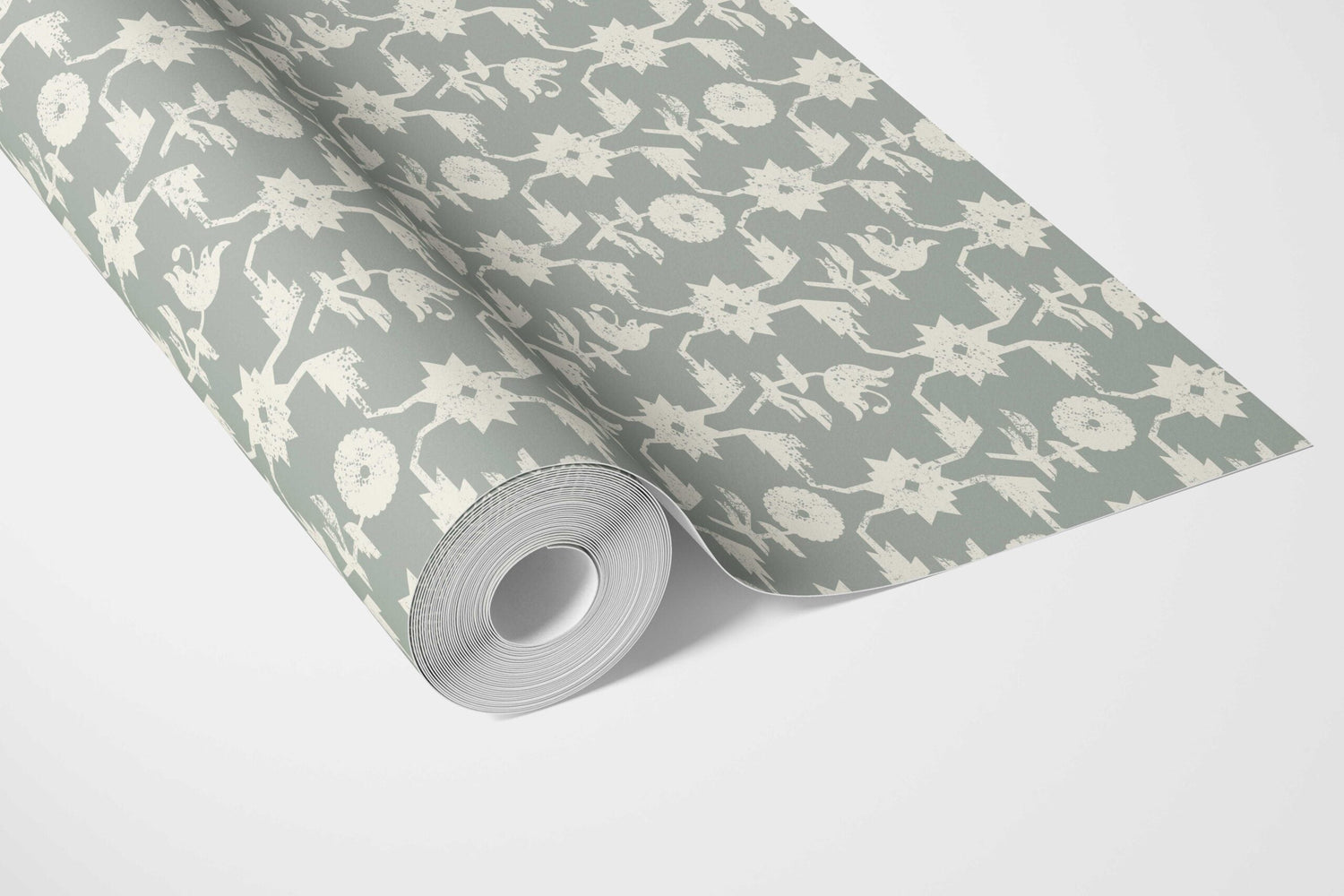 Modern Floral/ Botanical Bathroom Wallpaper (Green-Gray/ White)