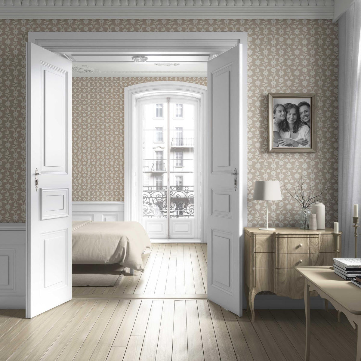 Neutral Toned Modern Floral/ Botanical Living Room Wallpaper (Beige/ White)