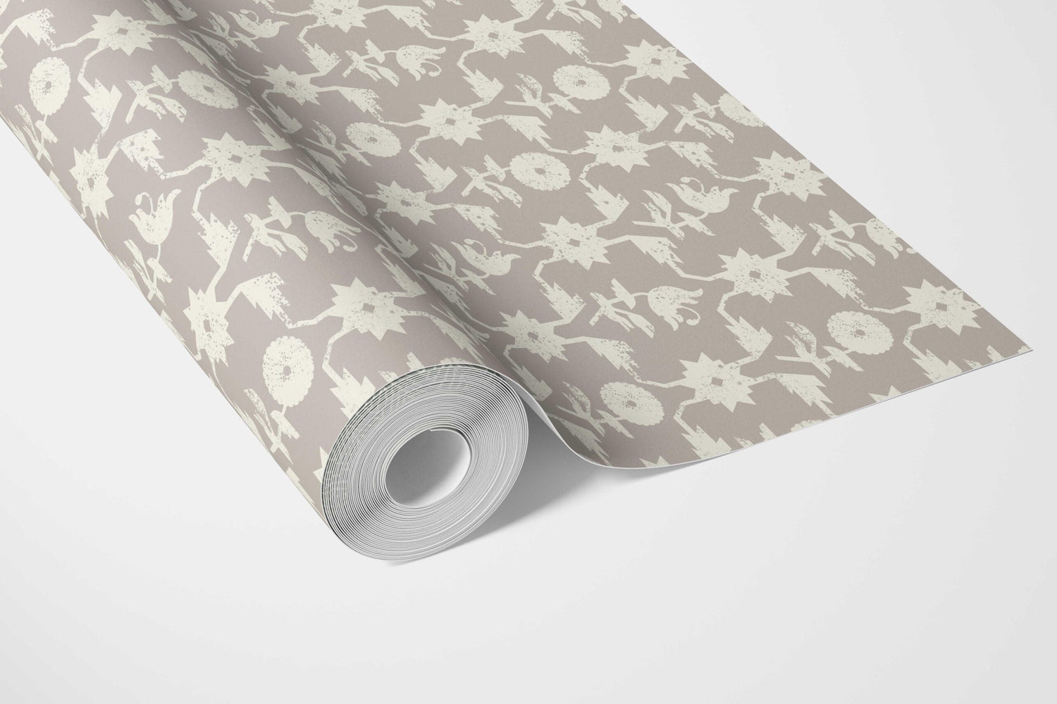 Neutral Toned Modern Floral/ Botanical Bathroom Wallpaper (Gray/ Greige/ White)