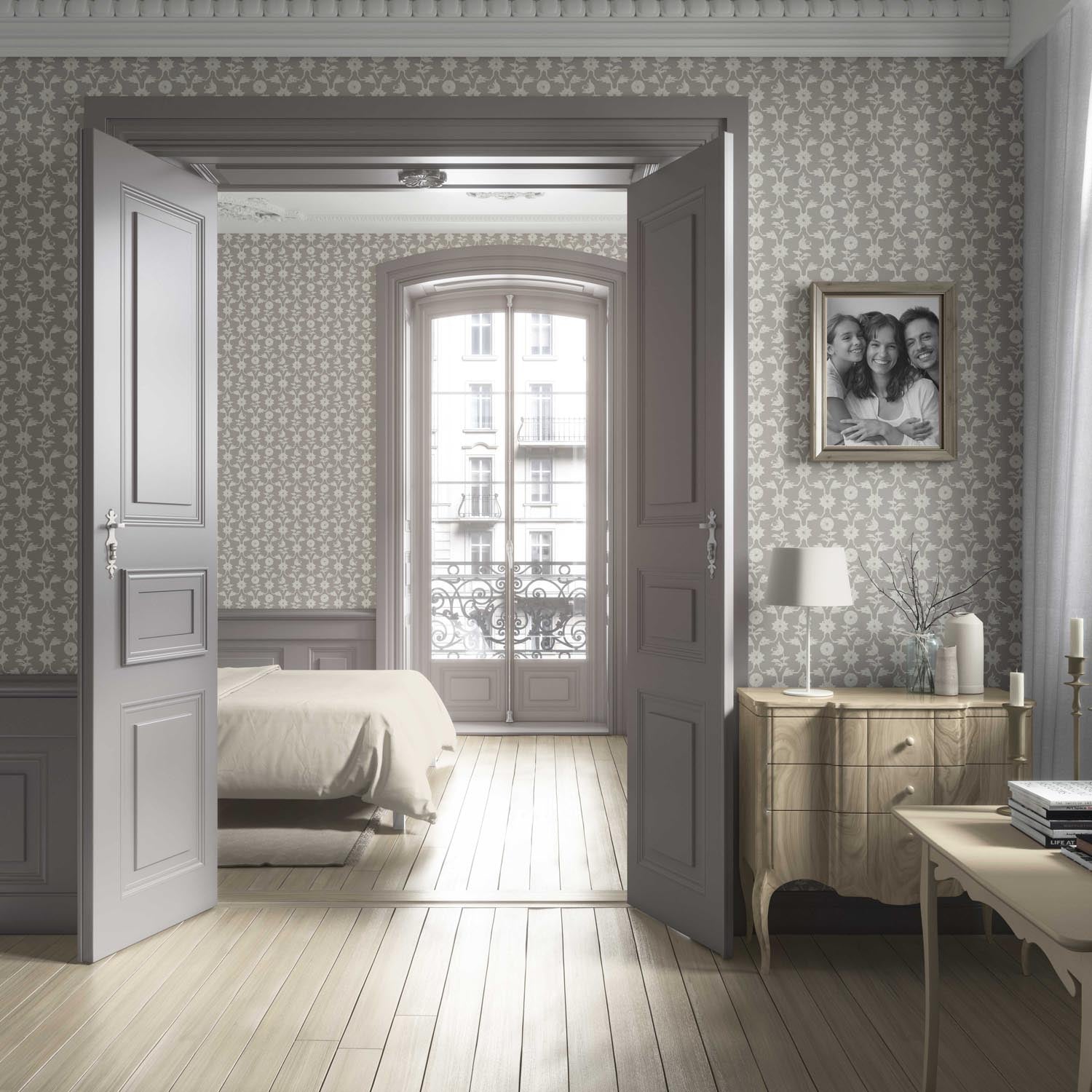 Neutral Toned Modern Floral/ Botanical Living Room Wallpaper (Gray/ Greige/ White)
