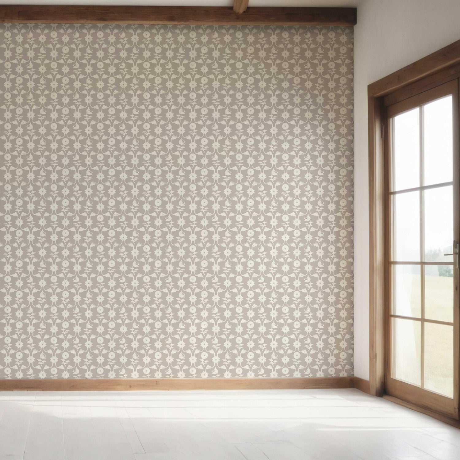Neutral Toned Modern Floral/ Botanical Bedroom Wallpaper (Gray/ Greige/ White)