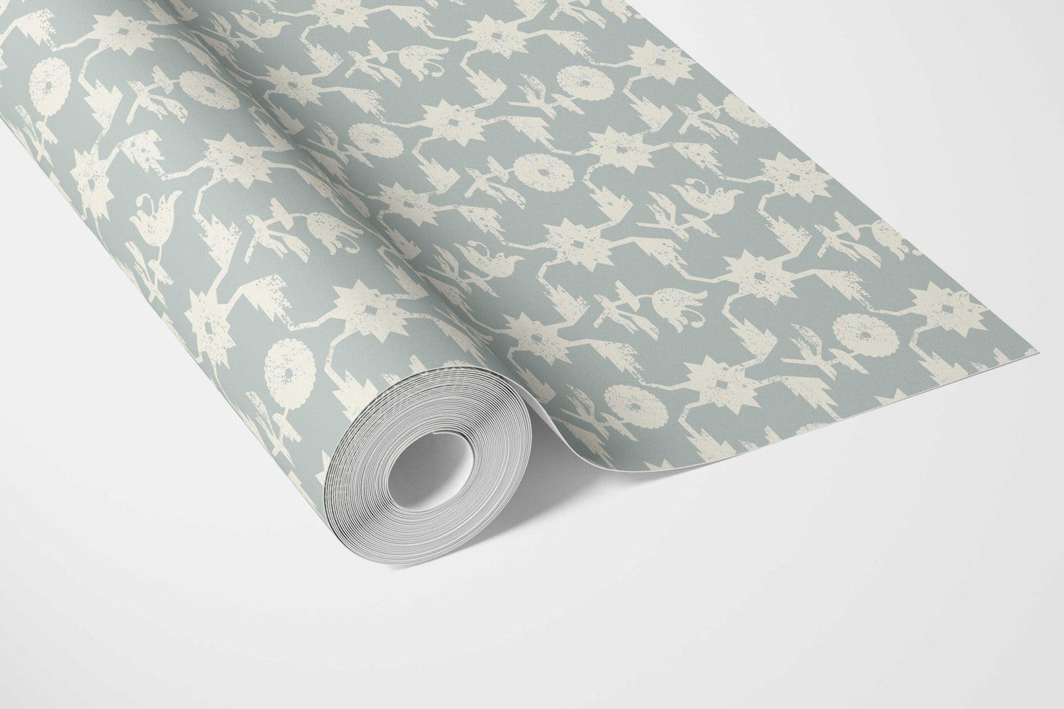 Modern Floral Botanical Bathroom Wallpaper (Duck Egg Blue/ White)