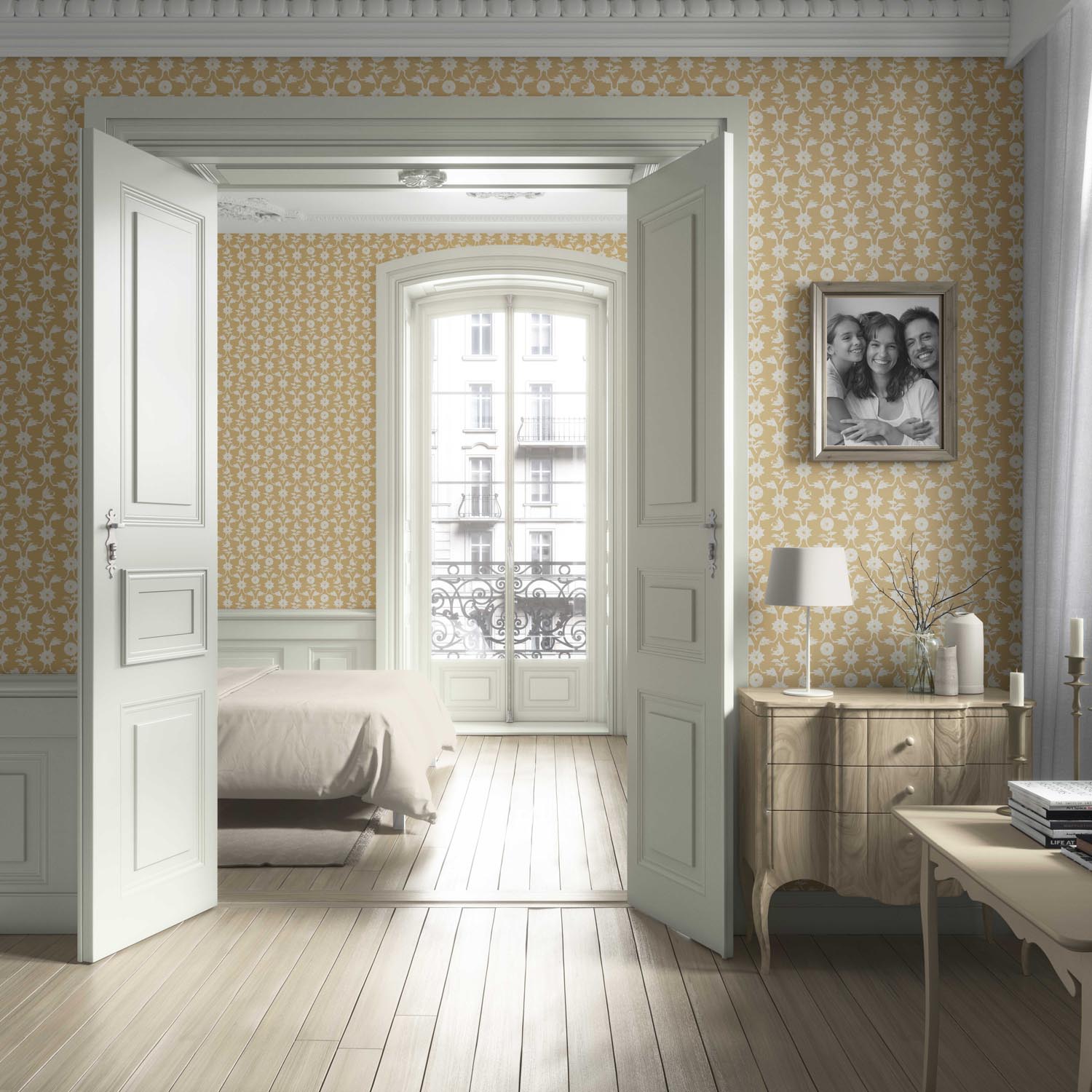 Modern Floral Botanical Living Room Wallpaper (Yellow/ White)