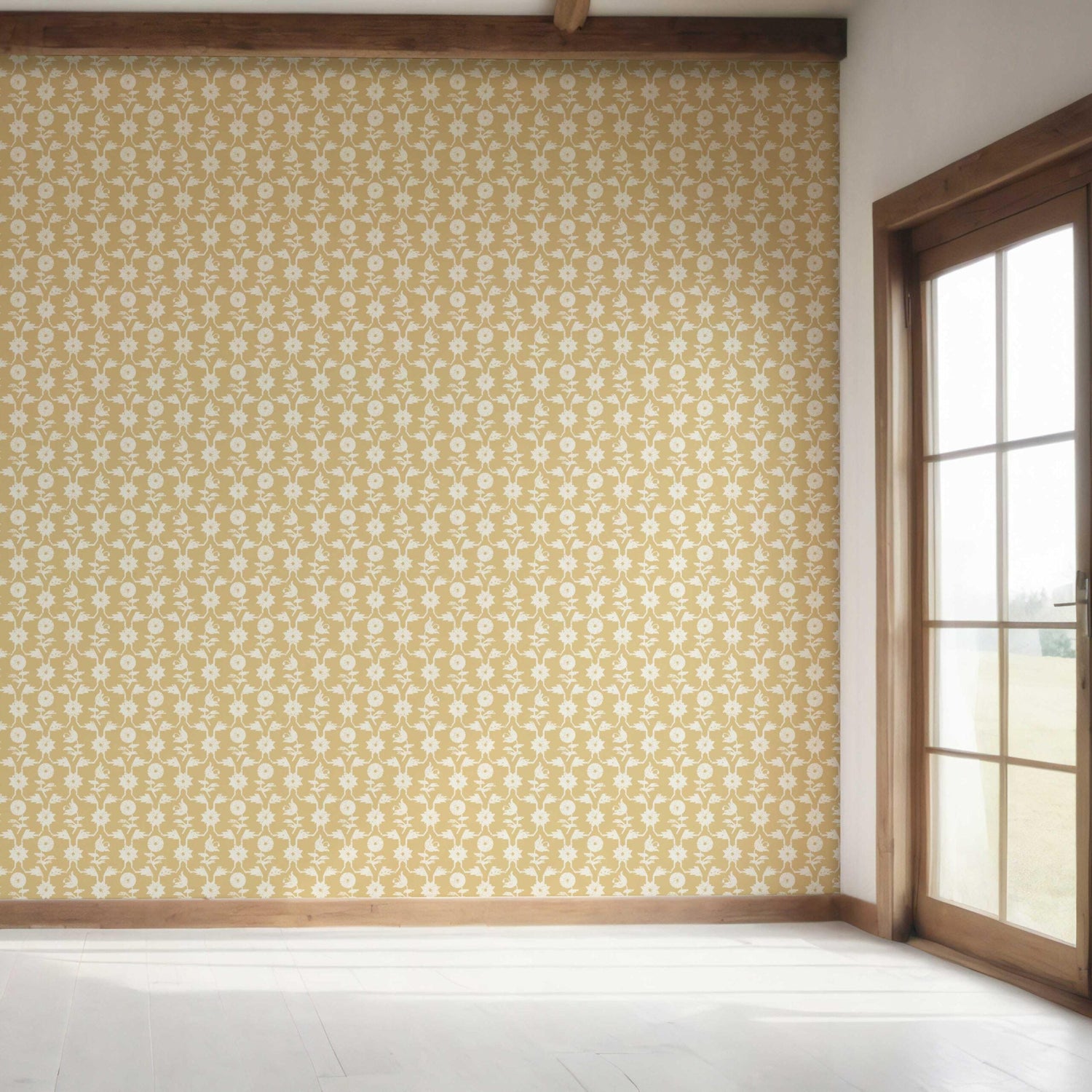 Modern Floral Botanical Bedroom Wallpaper (Yellow/ White)