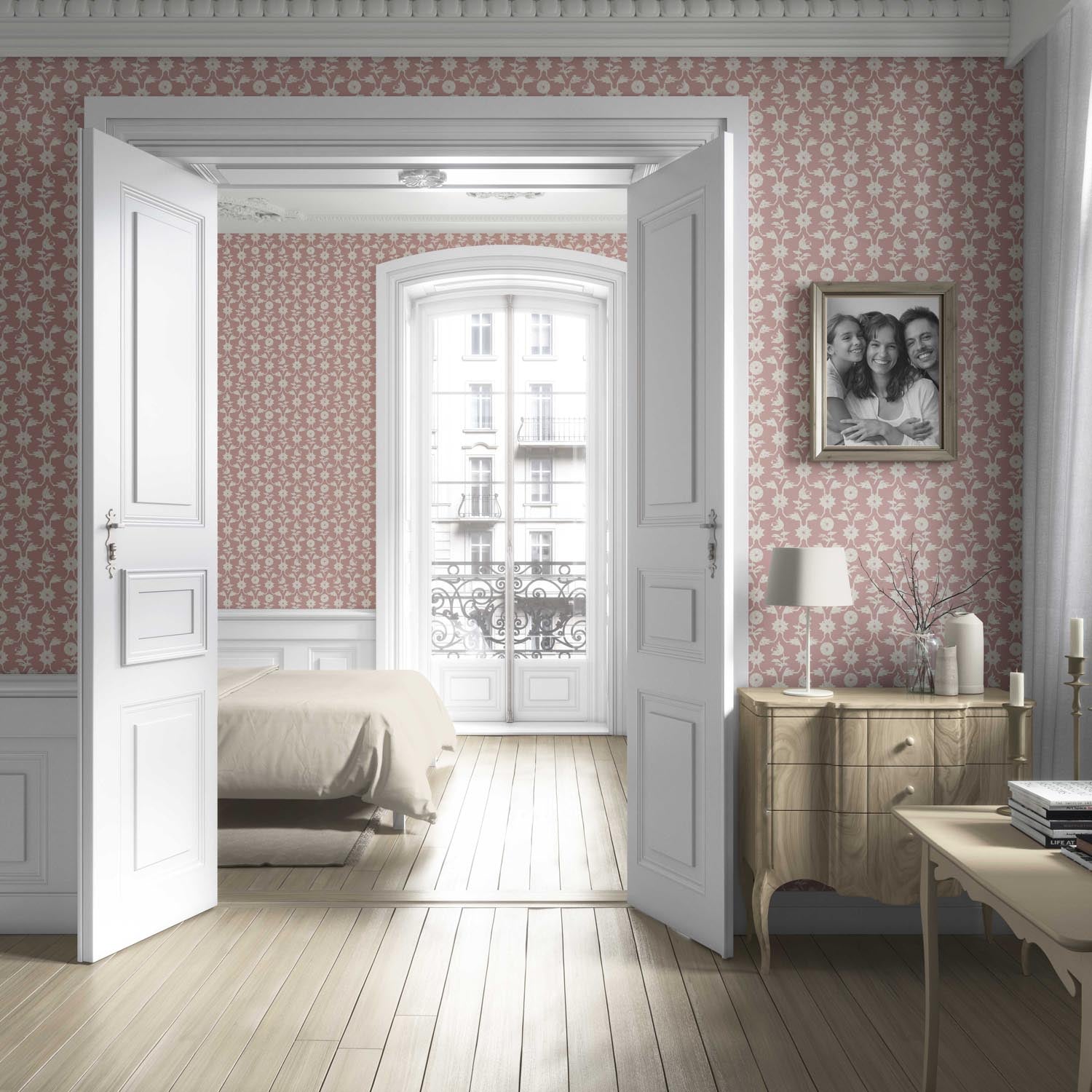 Modern Floral Botanical Living Room Wallpaper (Pink/ White)