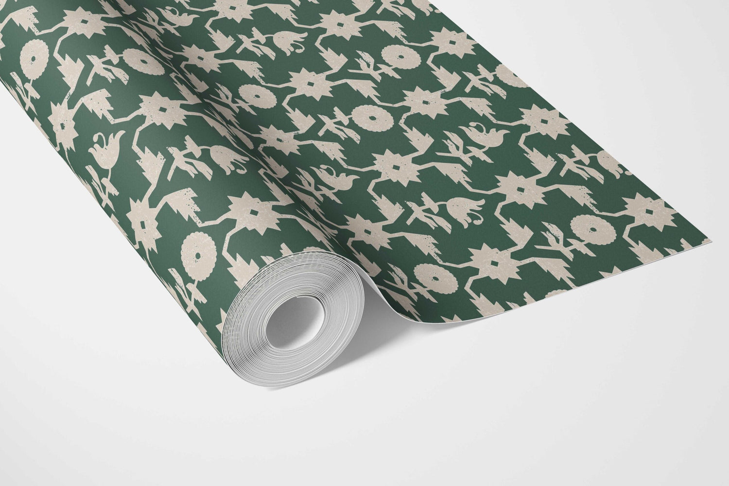 Modern Floral Botanical Bathroom Wallpaper (Green/ Beige)