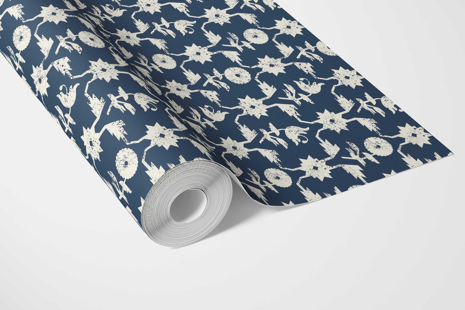 Modern Floral Botanical Bathroom Wallpaper (Navy Blue/ White)