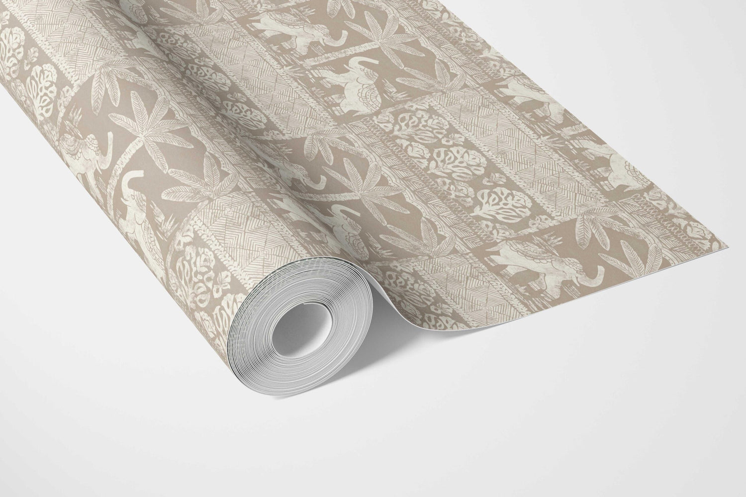 Ethnic/ Heritage Elephants & Animals Print Bathroom Wallpaper (Beige/ Brown/ White)