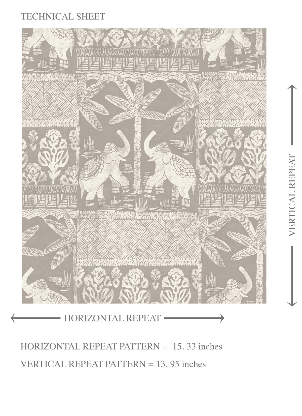 Ethnic/ Heritage Elephants & Animals Print Kids Room Wallpaper (Warm Gray/ Greige/ White)