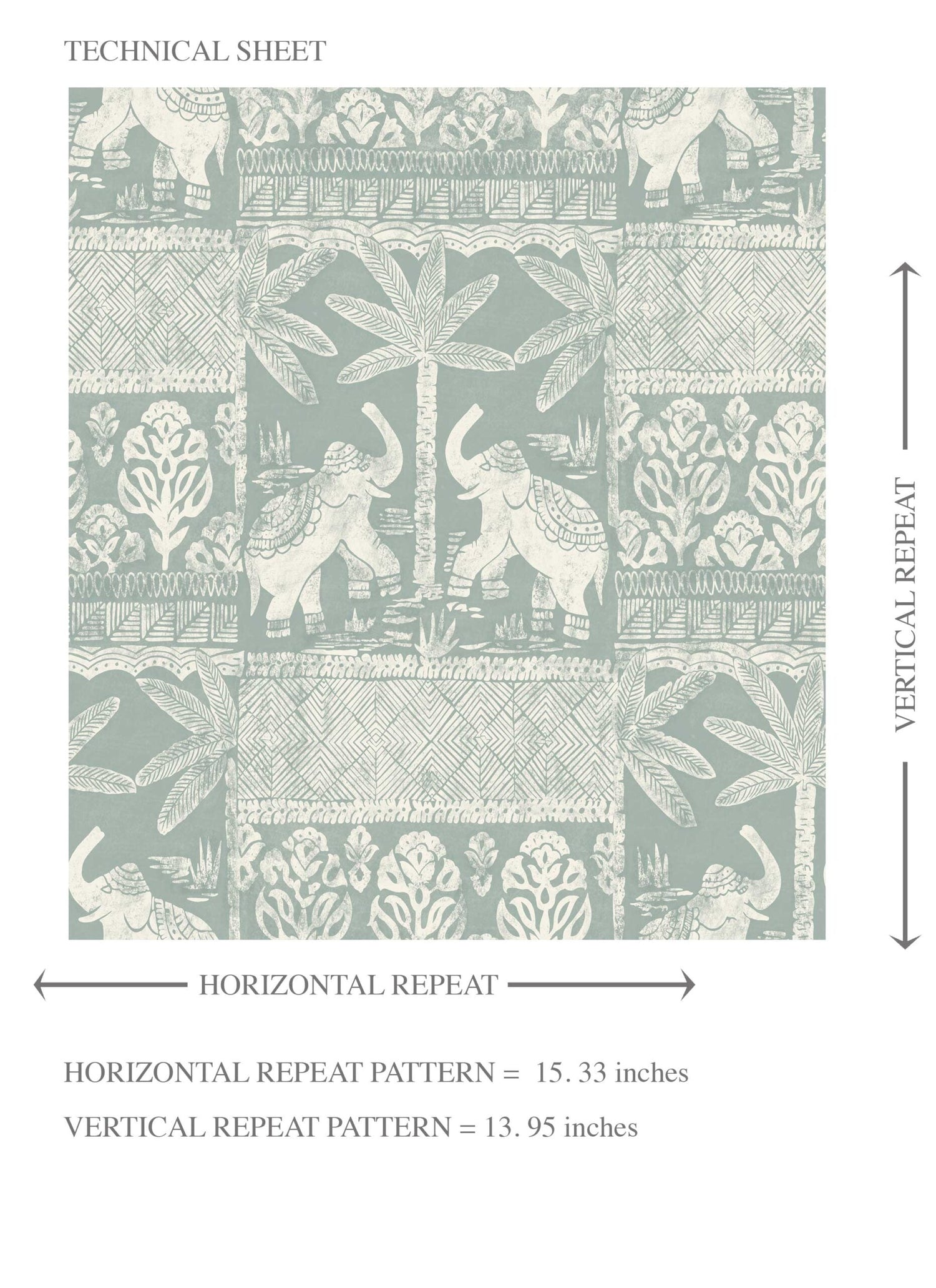 Ethnic/ Heritage Elephants & Animals Print Kids Room Wallpaper (Duck Egg Blue/ White)