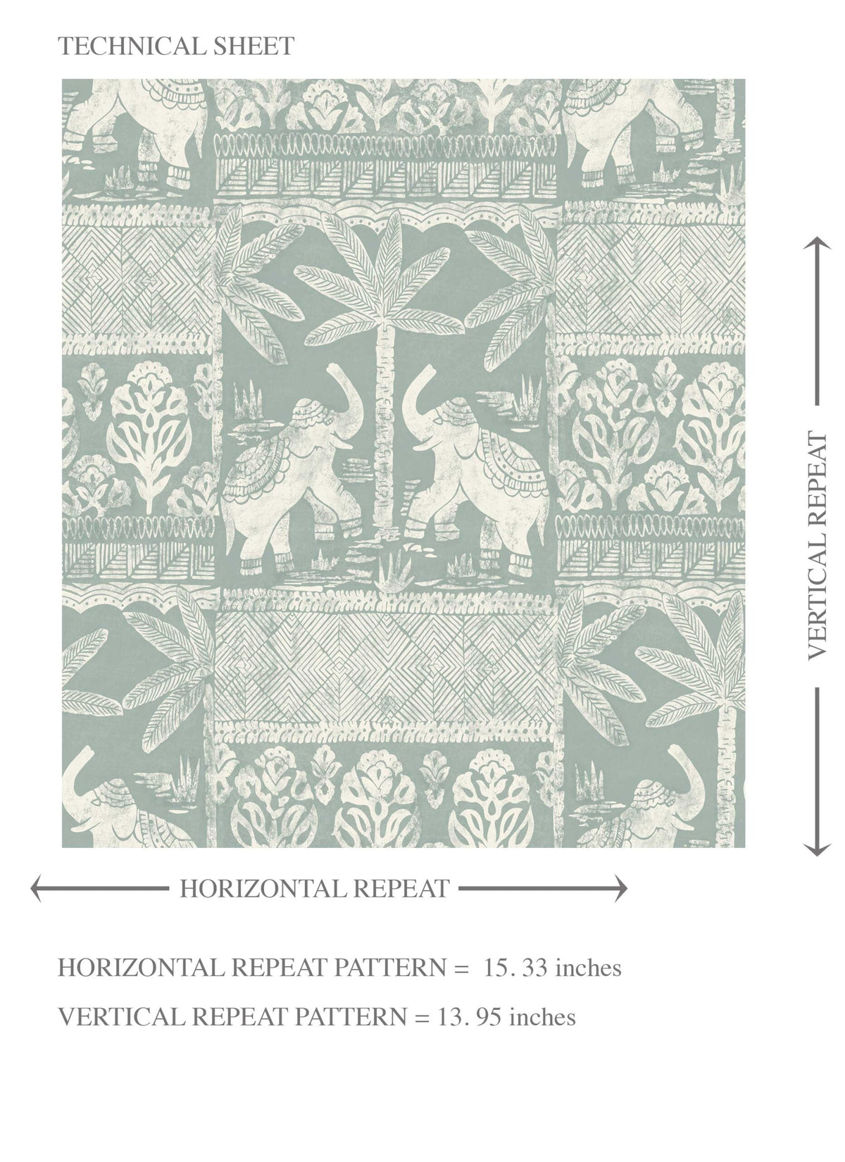 Ethnic/ Heritage Elephants & Animals Print Kids Room Wallpaper (Duck Egg Blue/ White)