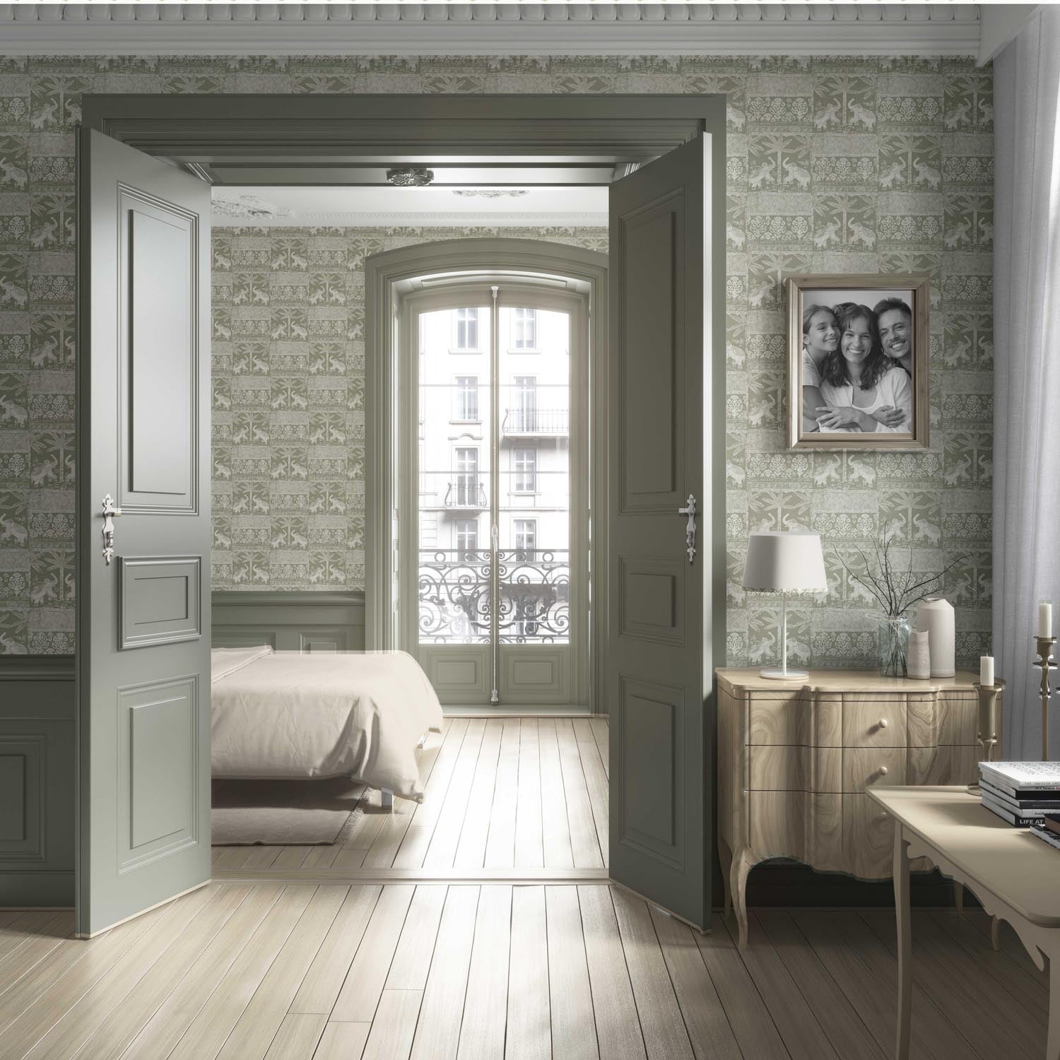 Ethnic/ Heritage Elephants & Animals Print Living Room Wallpaper (Olive Green/ White)
