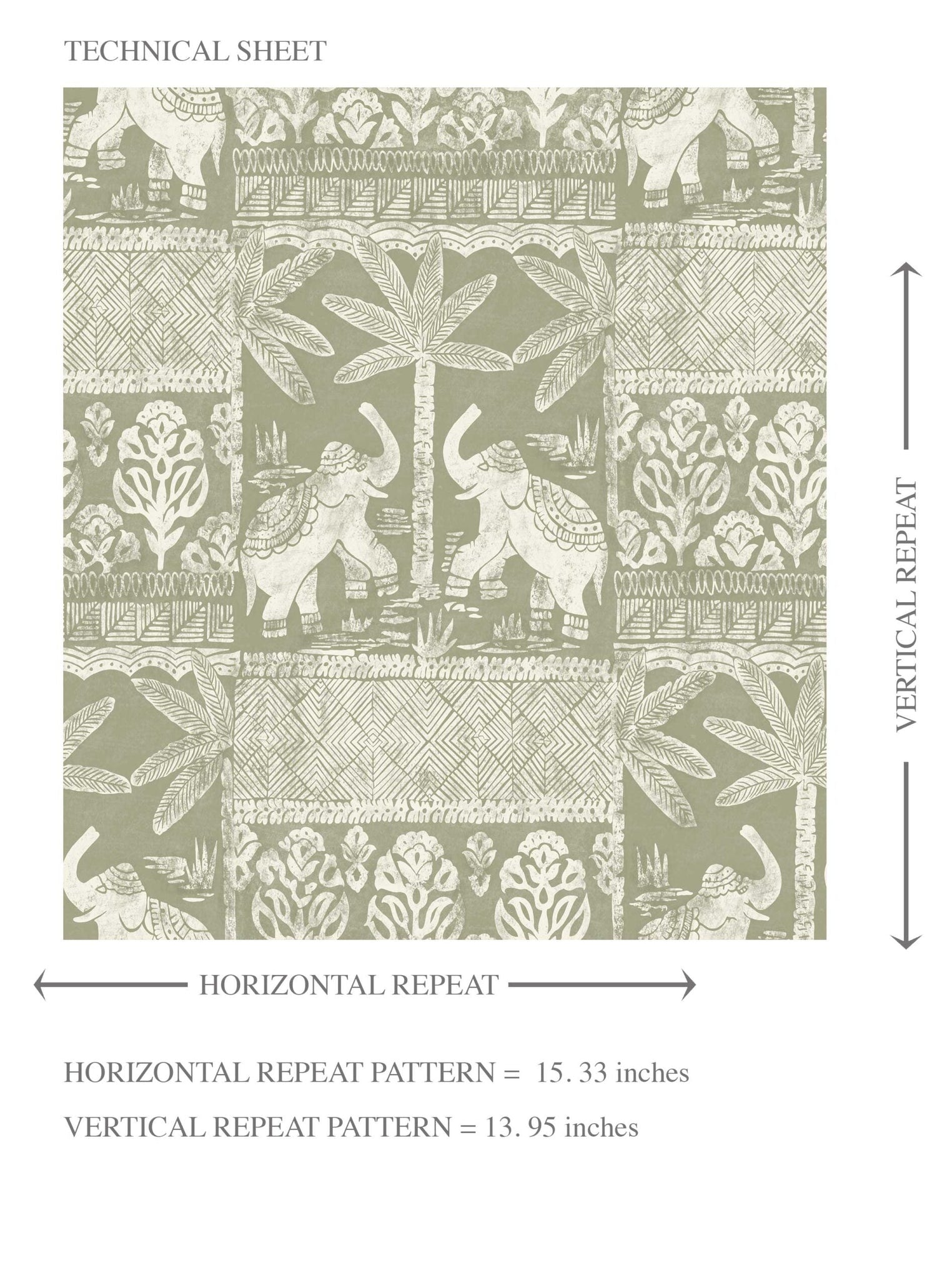 Ethnic/ Heritage Elephants & Animals Print Kids Room Wallpaper (Olive Green/ White)