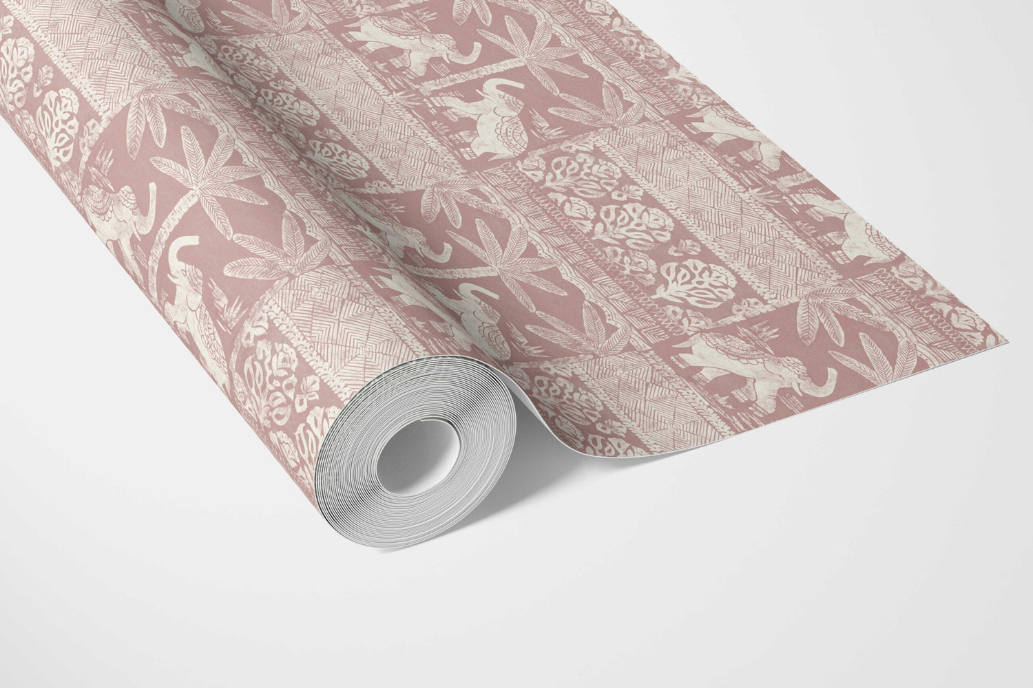 Ethnic/ Heritage Elephants & Animals Print Bathroom Wallpaper (Pink/ White)
